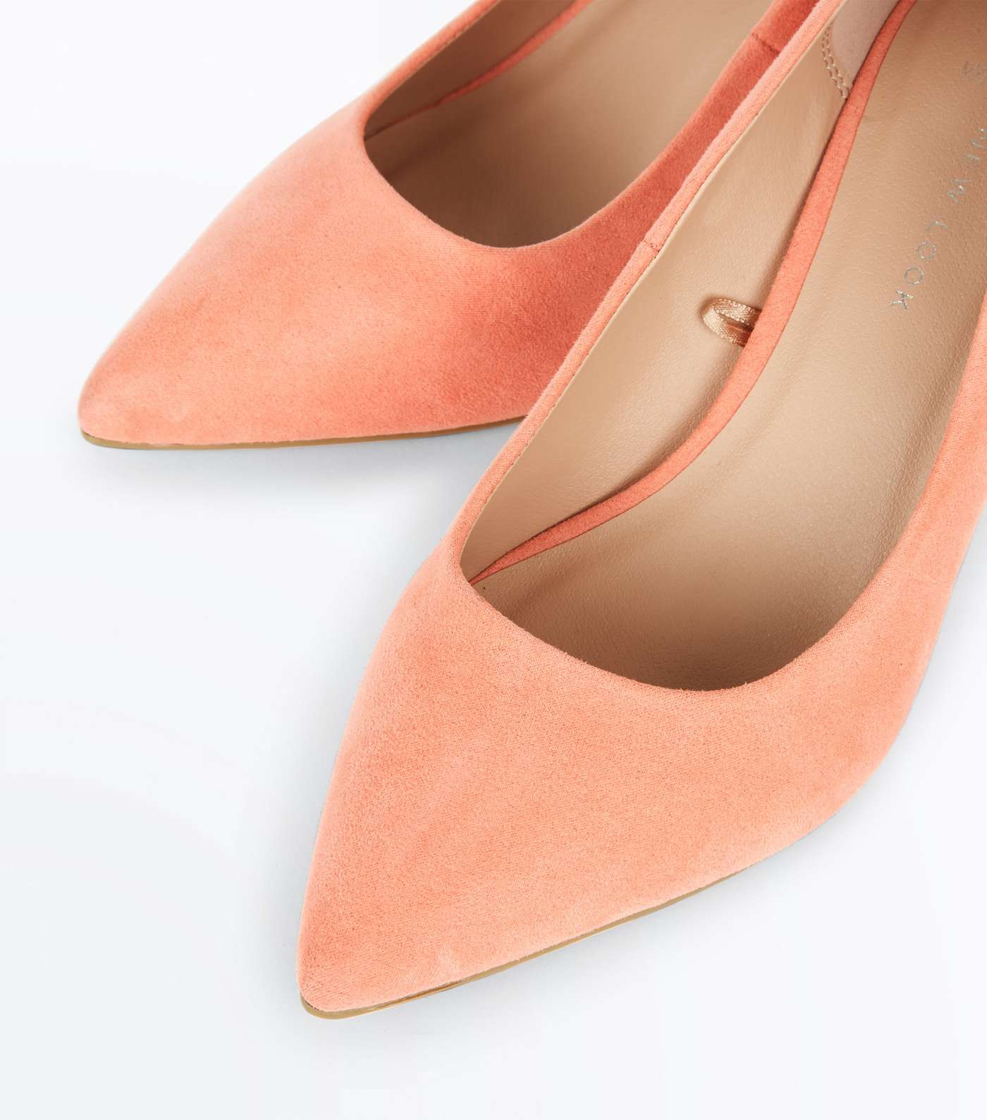 Wide Fit Coral Suedette Pointed Court Shoes Image 3