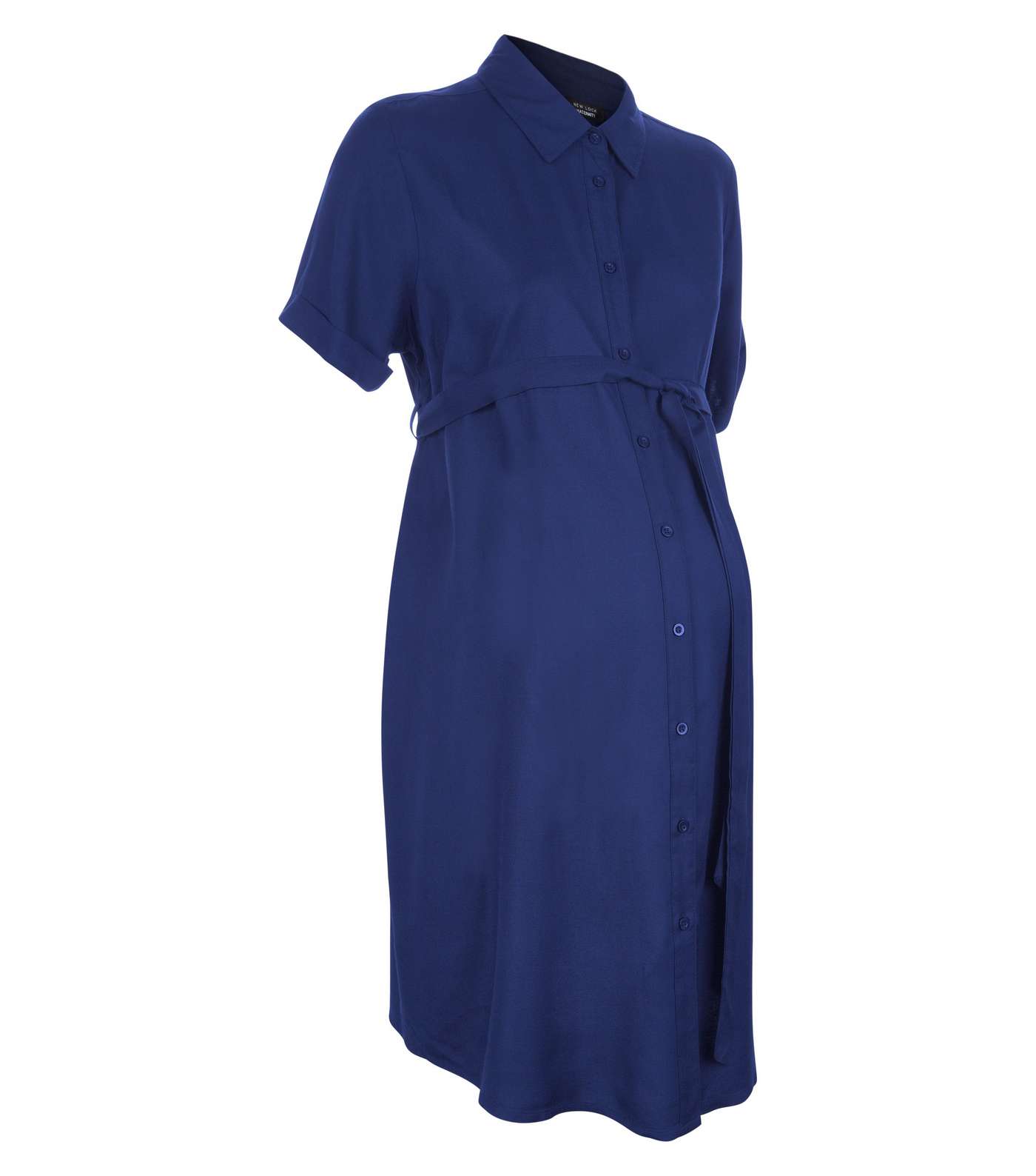 Maternity Blue Short Sleeve Shirt Dress Image 4