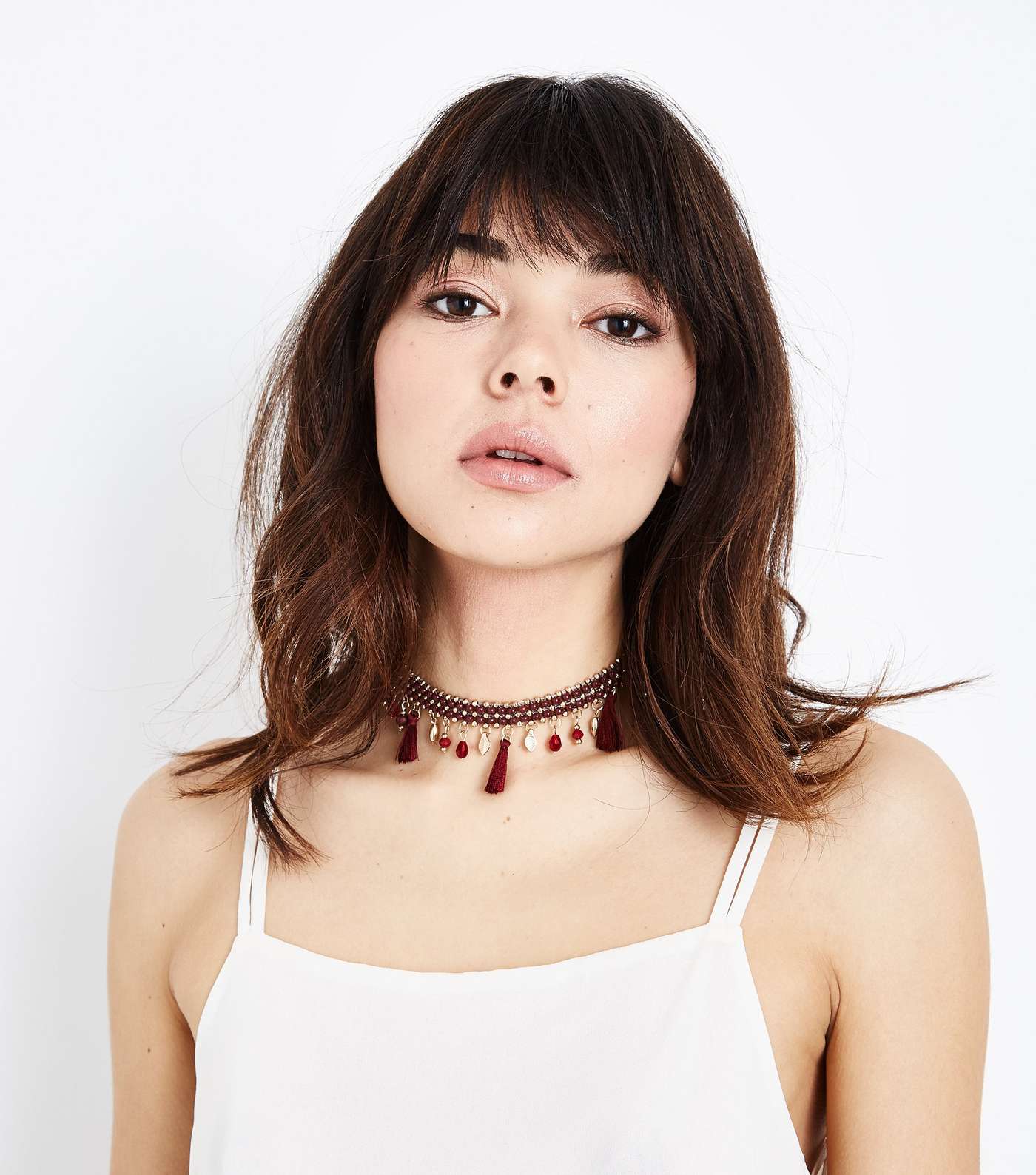 Burgundy Tassel and Bead Choker Necklace  Image 2