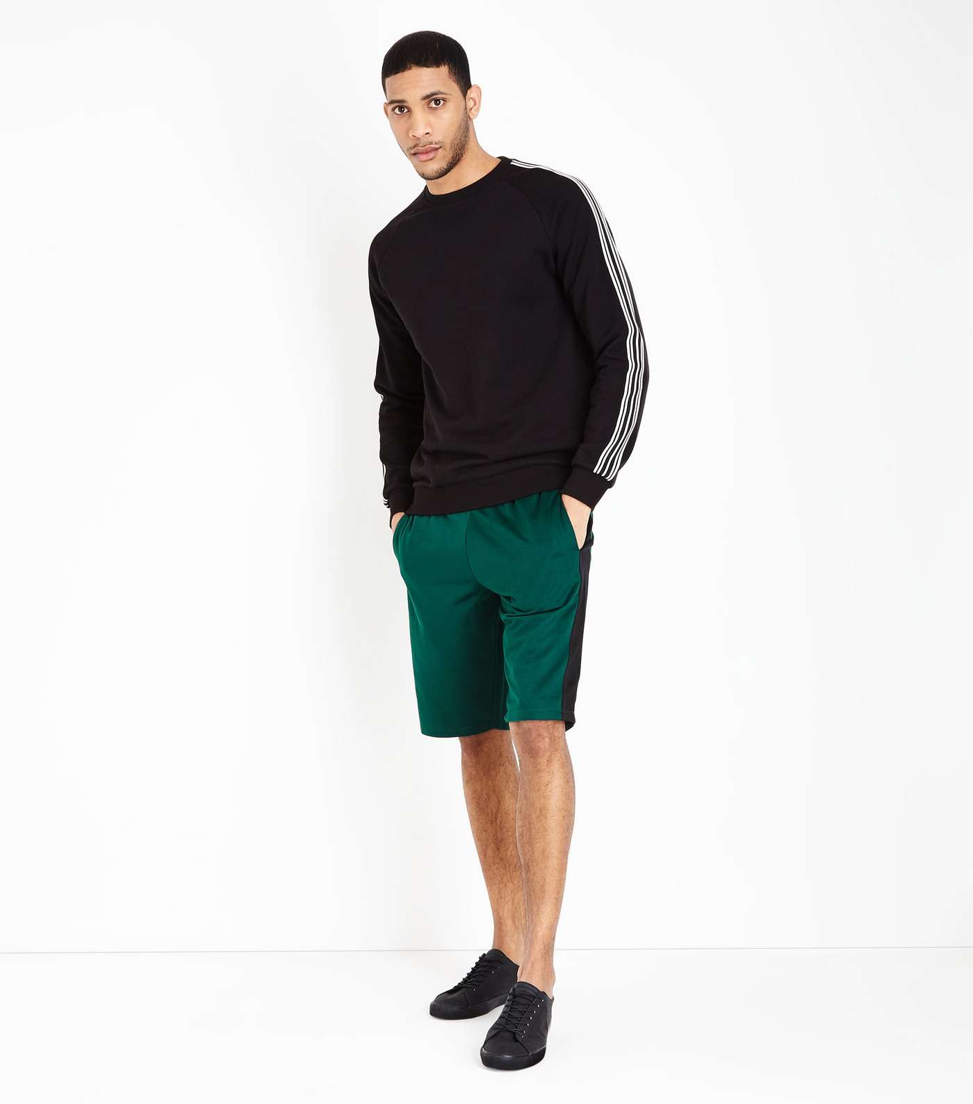 Dark Green Side Stripe Tricot Shorts