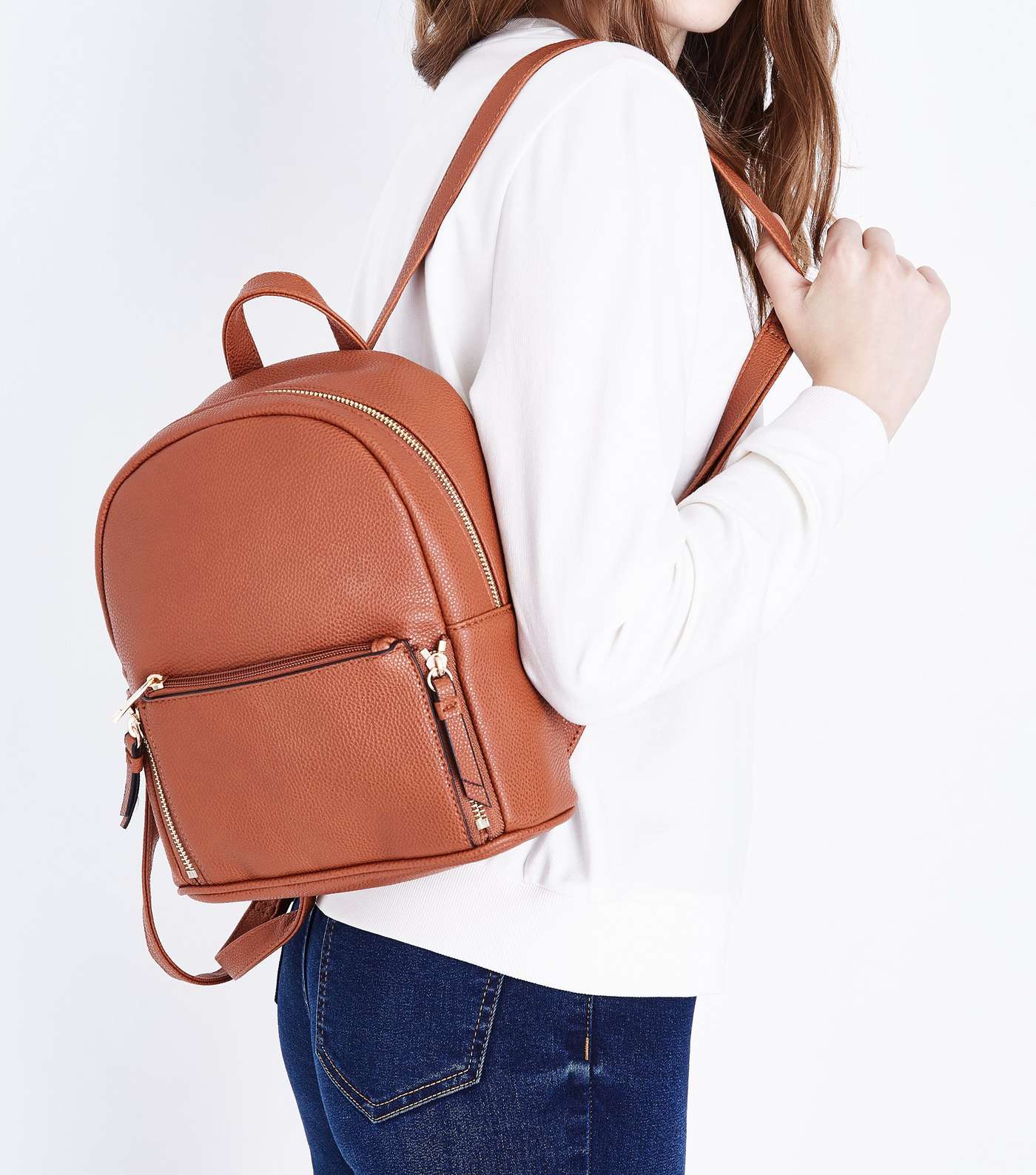 Tan Zip Top Curved Mini Backpack Image 2