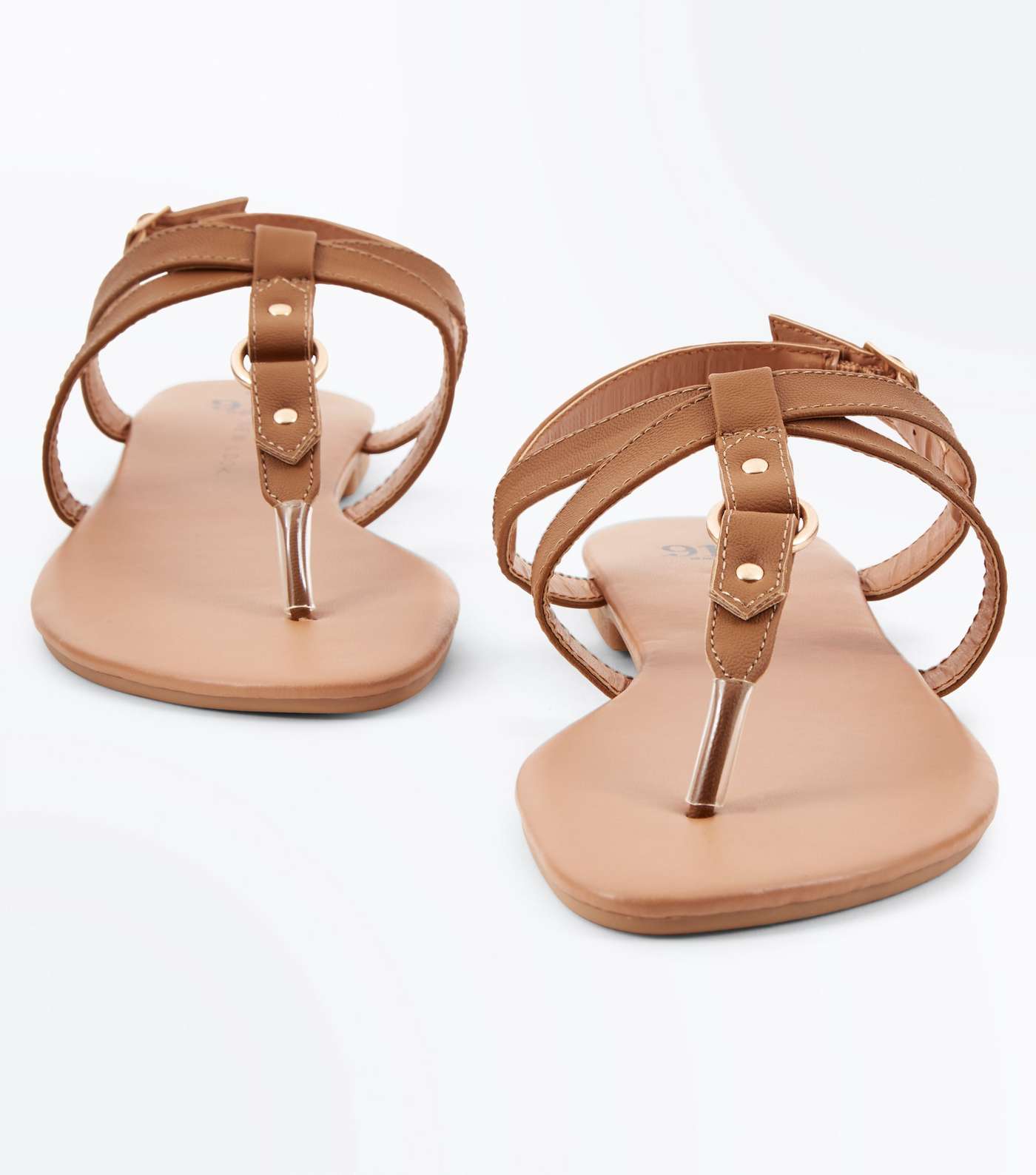 Girls Tan Cross Strap Ring Sandals Image 3