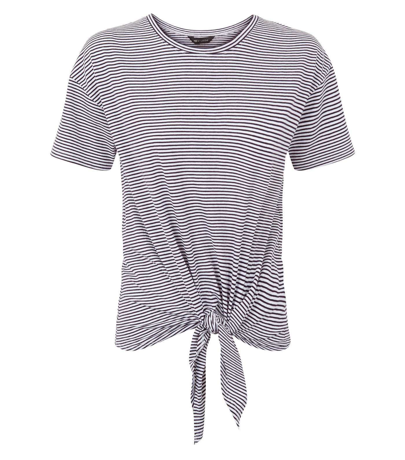 White Stripe Tie Front T-Shirt Image 4