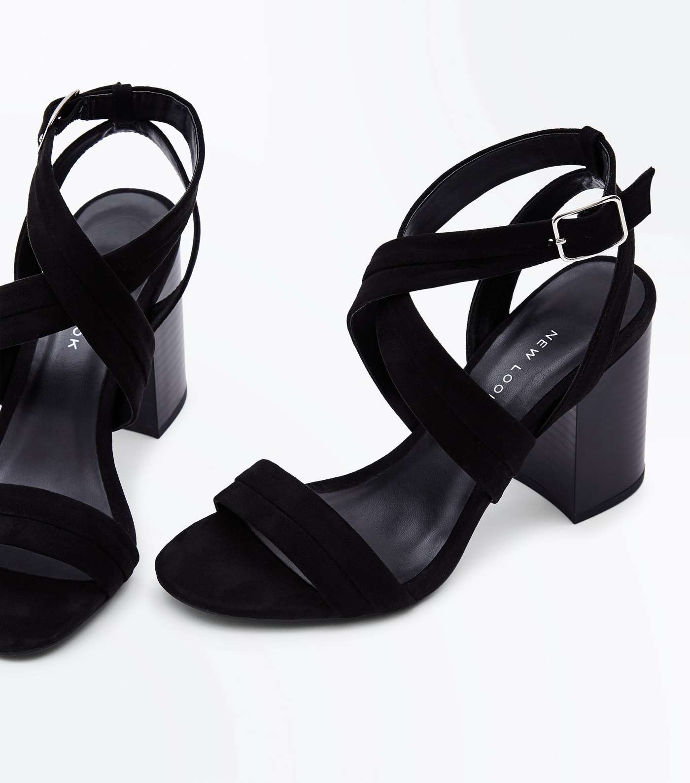 Black Suedette Cross Strap Heeled Sandals Image 3