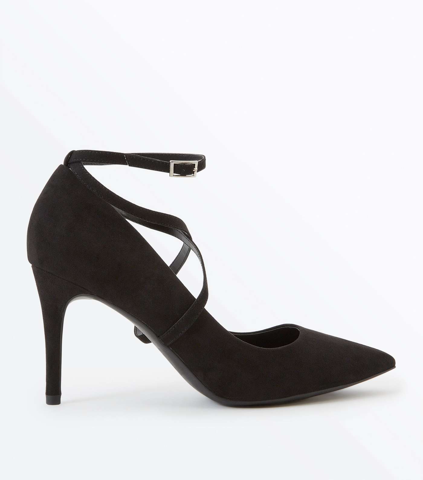 Black Suedette Strappy Pointed Courts
