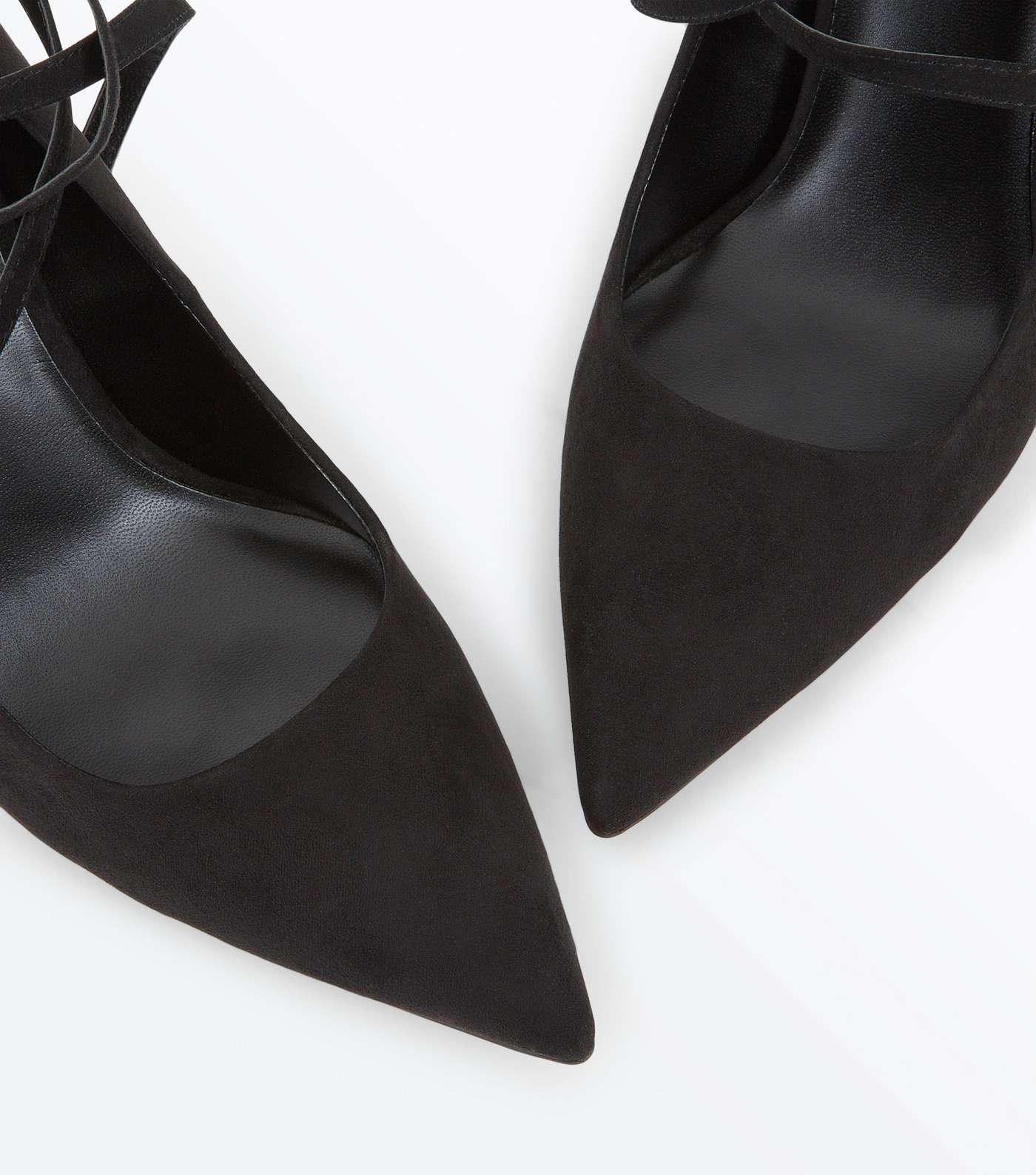 Black Suedette Strappy Pointed Courts Image 3