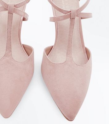 New Look Nude Comfort Flex Suedette And Patent T Bar Heels At