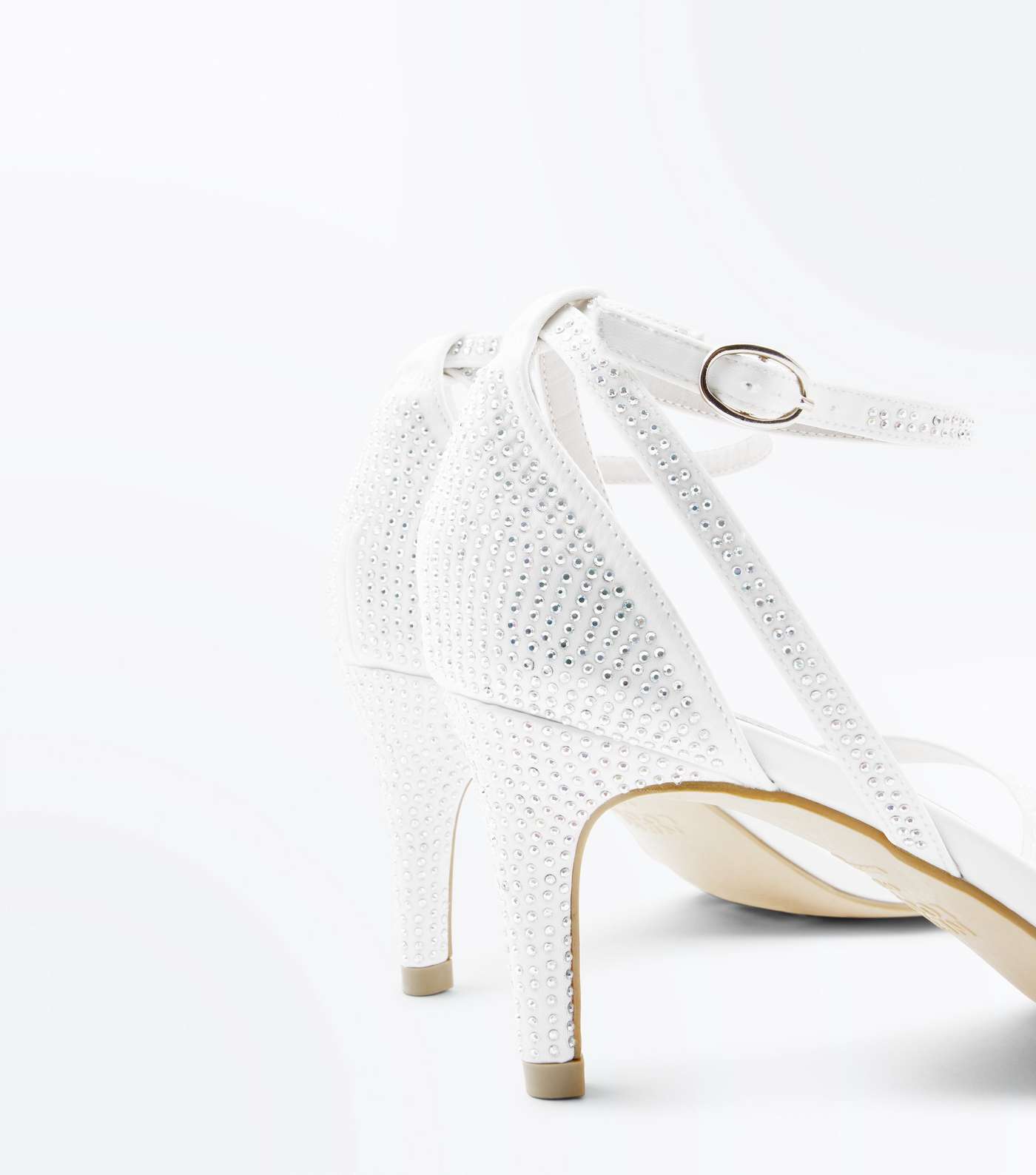 Off White Satin Diamanté Wedding Sandals Image 3