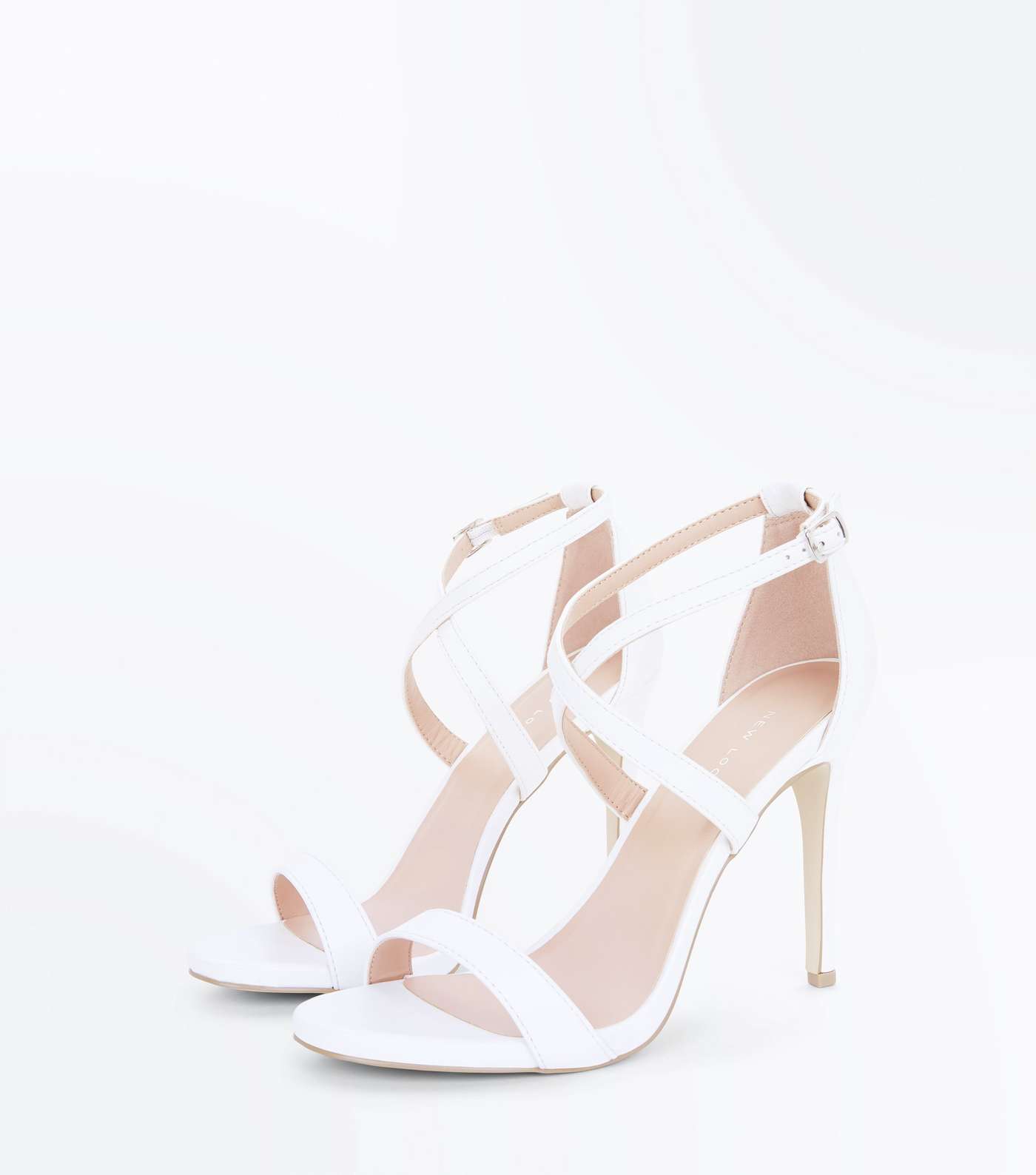 White Strappy Stiletto Heel Sandals Image 3