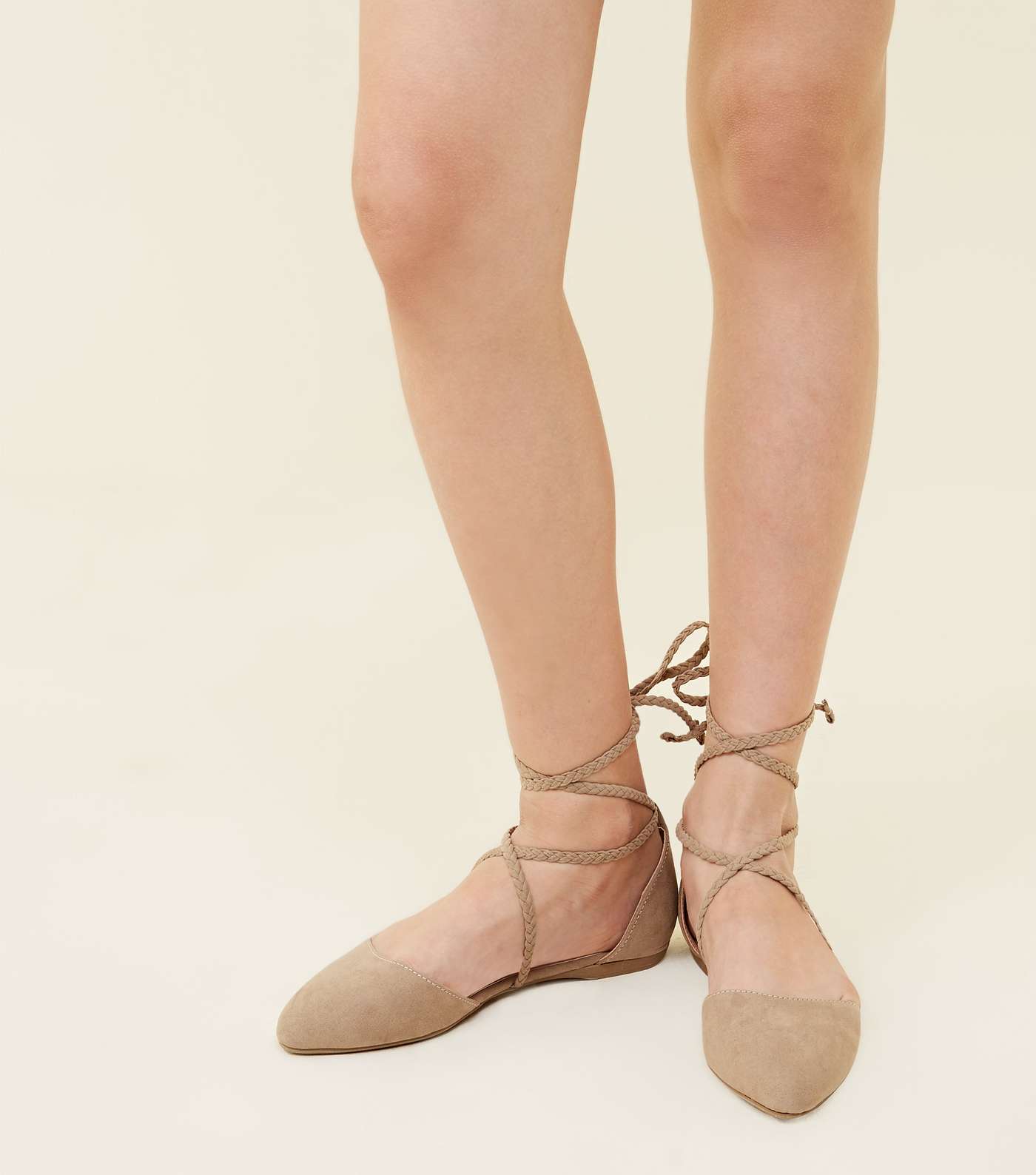 Girls Light Brown Plaited Ankle Tie Pumps Image 2