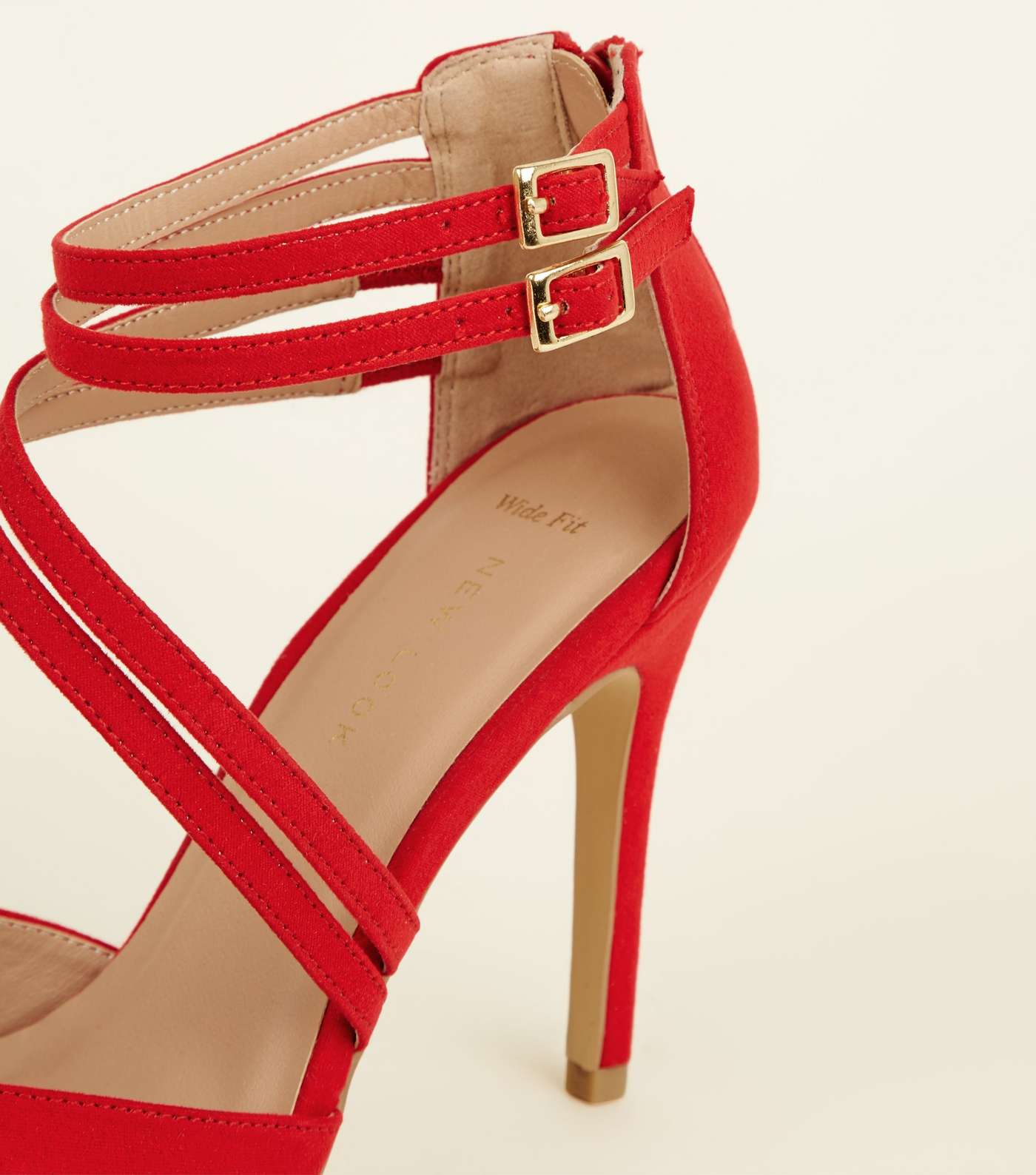 Wide Fit Red Suedette Asymmetric Strap Pointed Heels Image 4