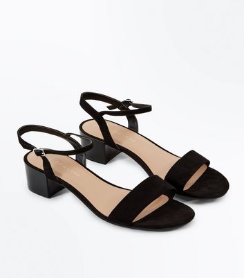 wide fit low heel black sandals