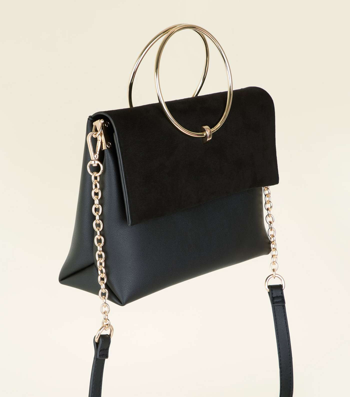 Black Leather-Look Ring Handle Shoulder Bag Image 3