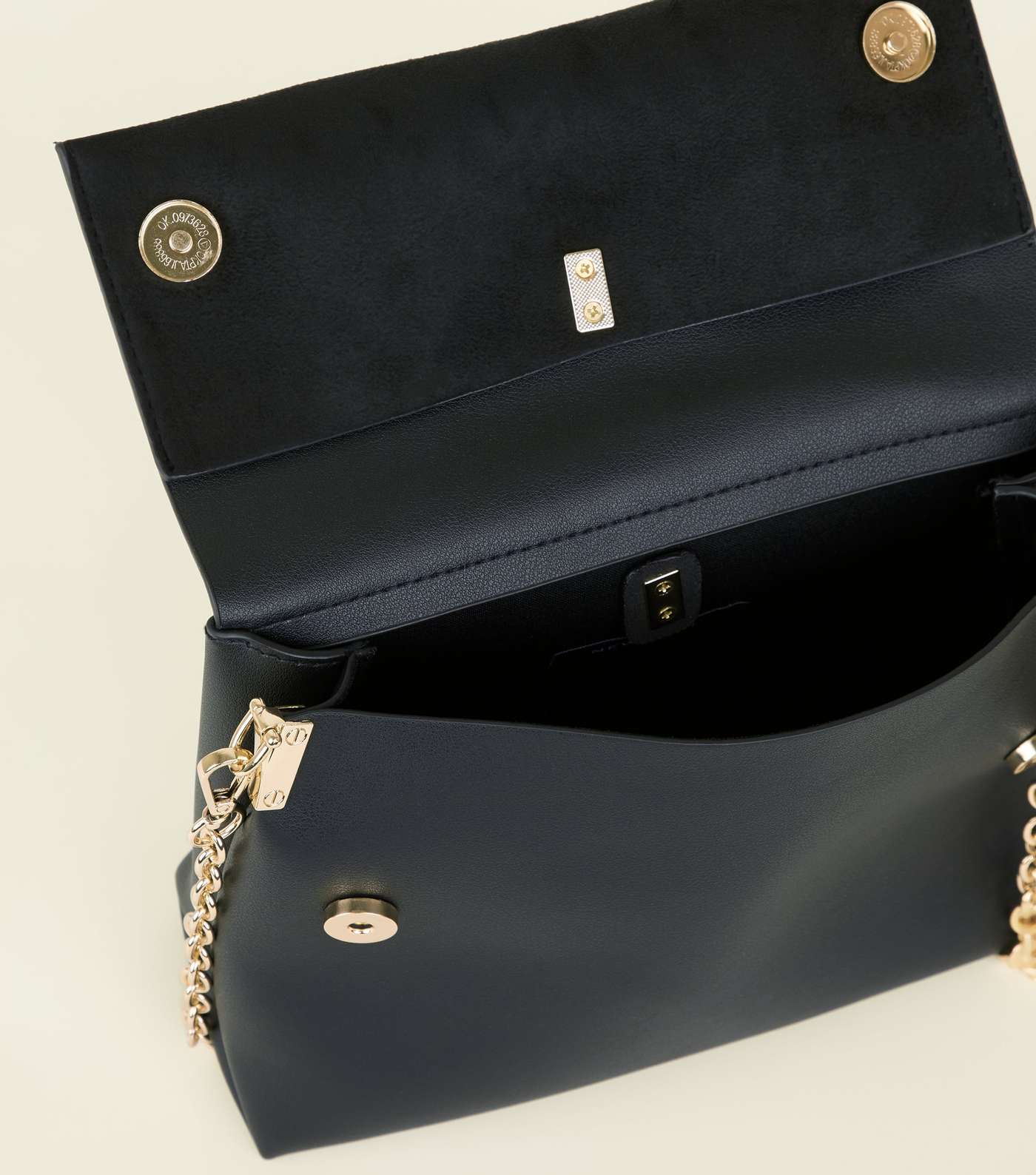 Black Leather-Look Ring Handle Shoulder Bag Image 5