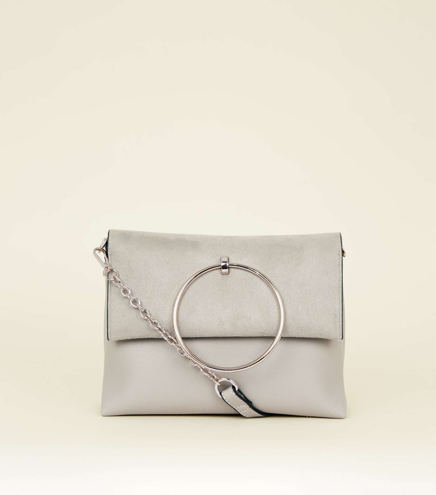 Grey Leather-Look Ring Handle Shoulder Bag