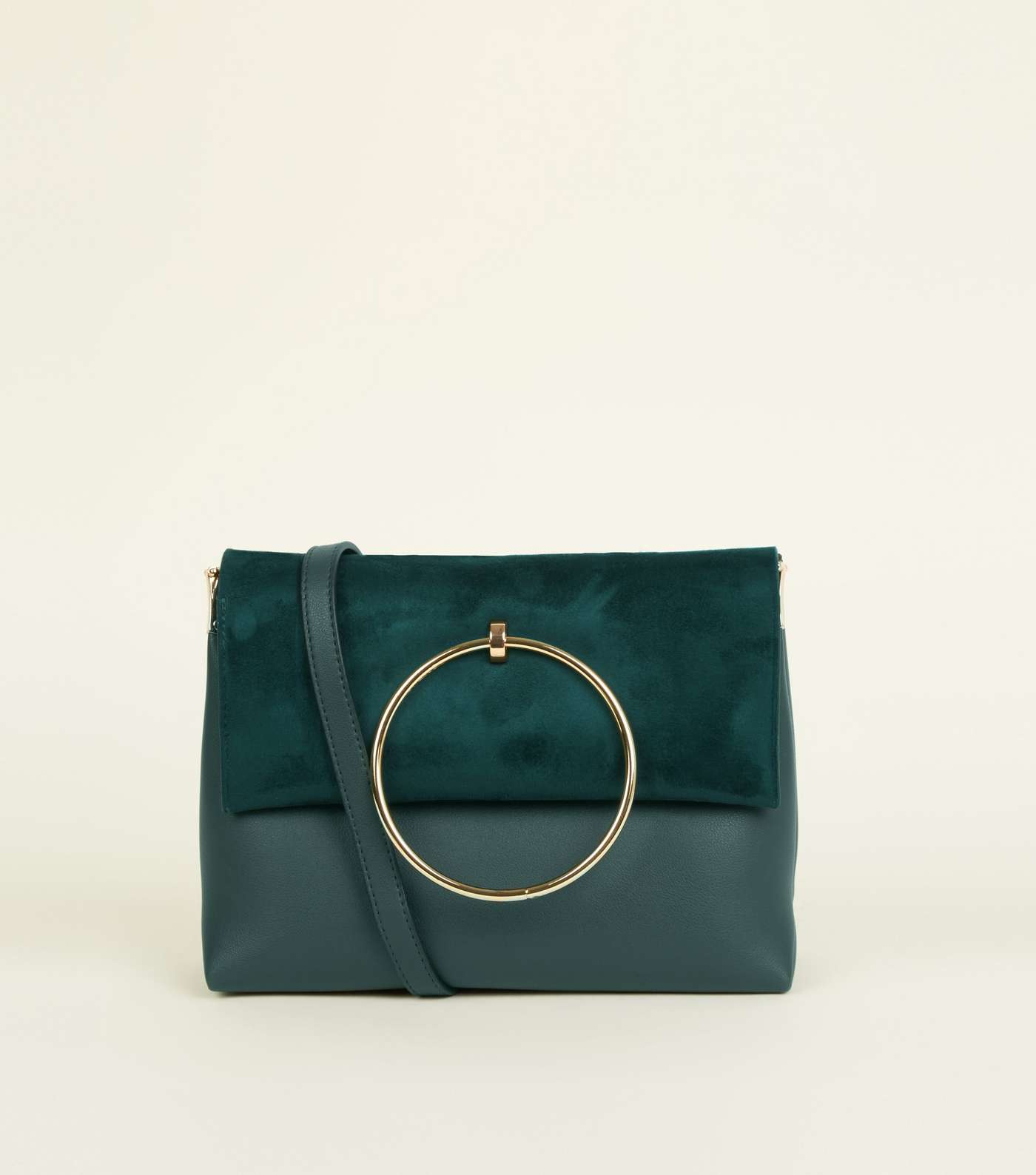 Green Leather-Look Ring Handle Shoulder Bag