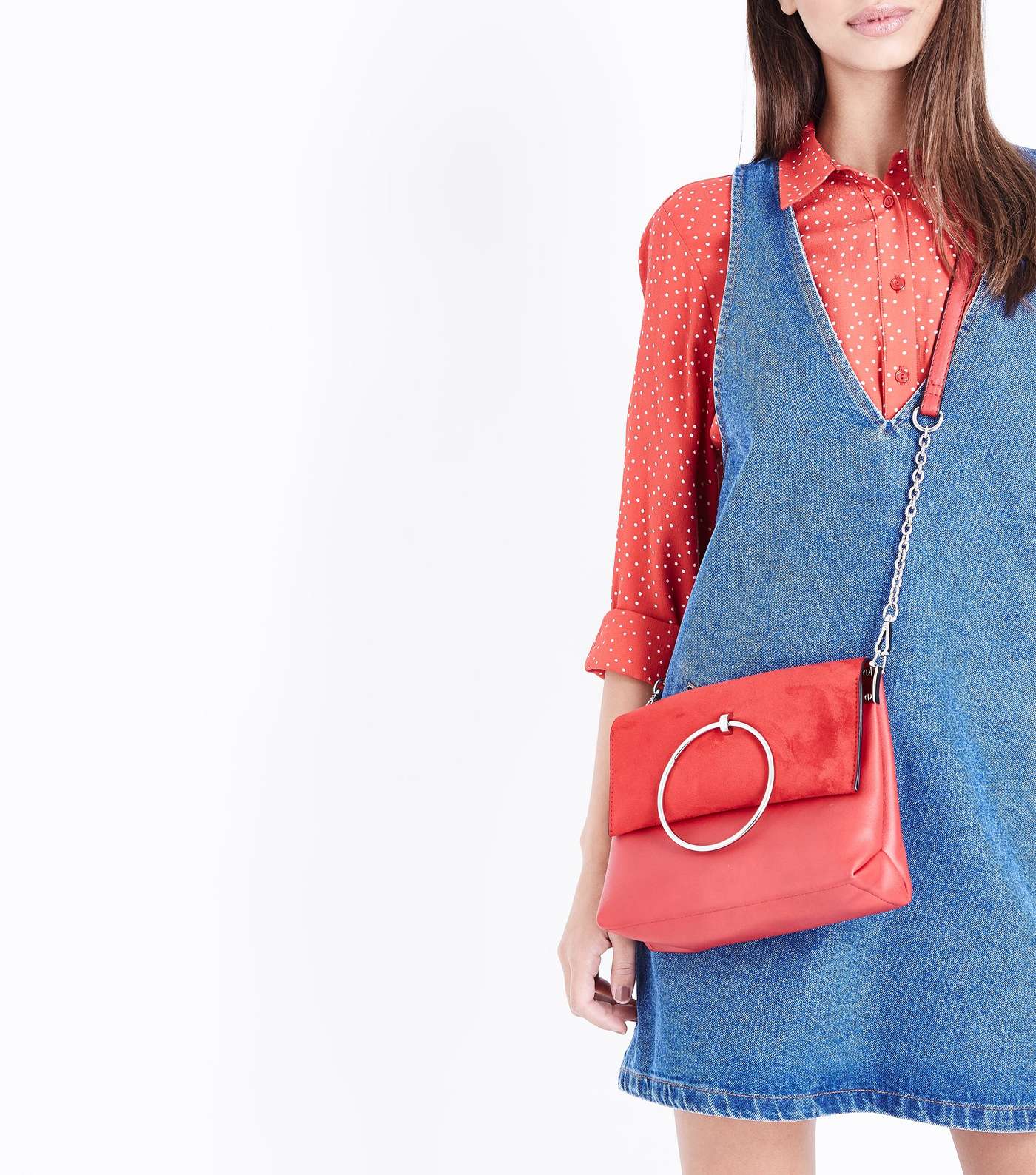 Red Leather-Look Ring Handle Shoulder Bag Image 2