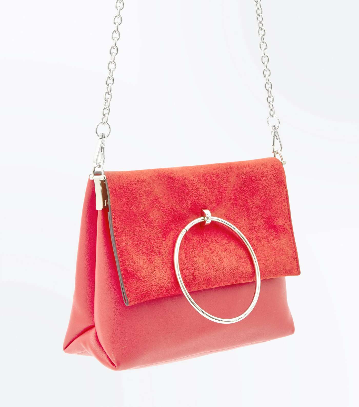 Red Leather-Look Ring Handle Shoulder Bag Image 4