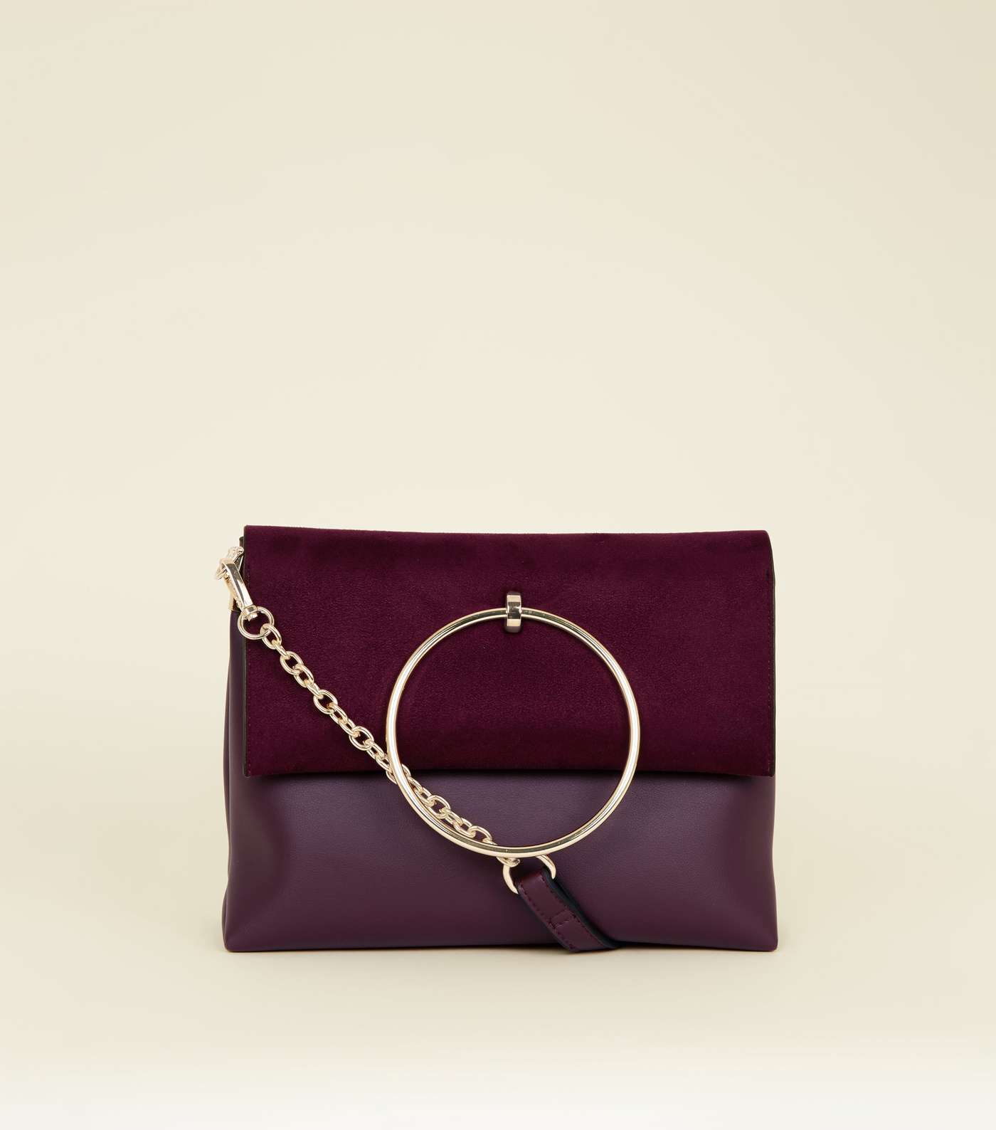 Burgundy Leather-Look Ring Handle Shoulder Bag