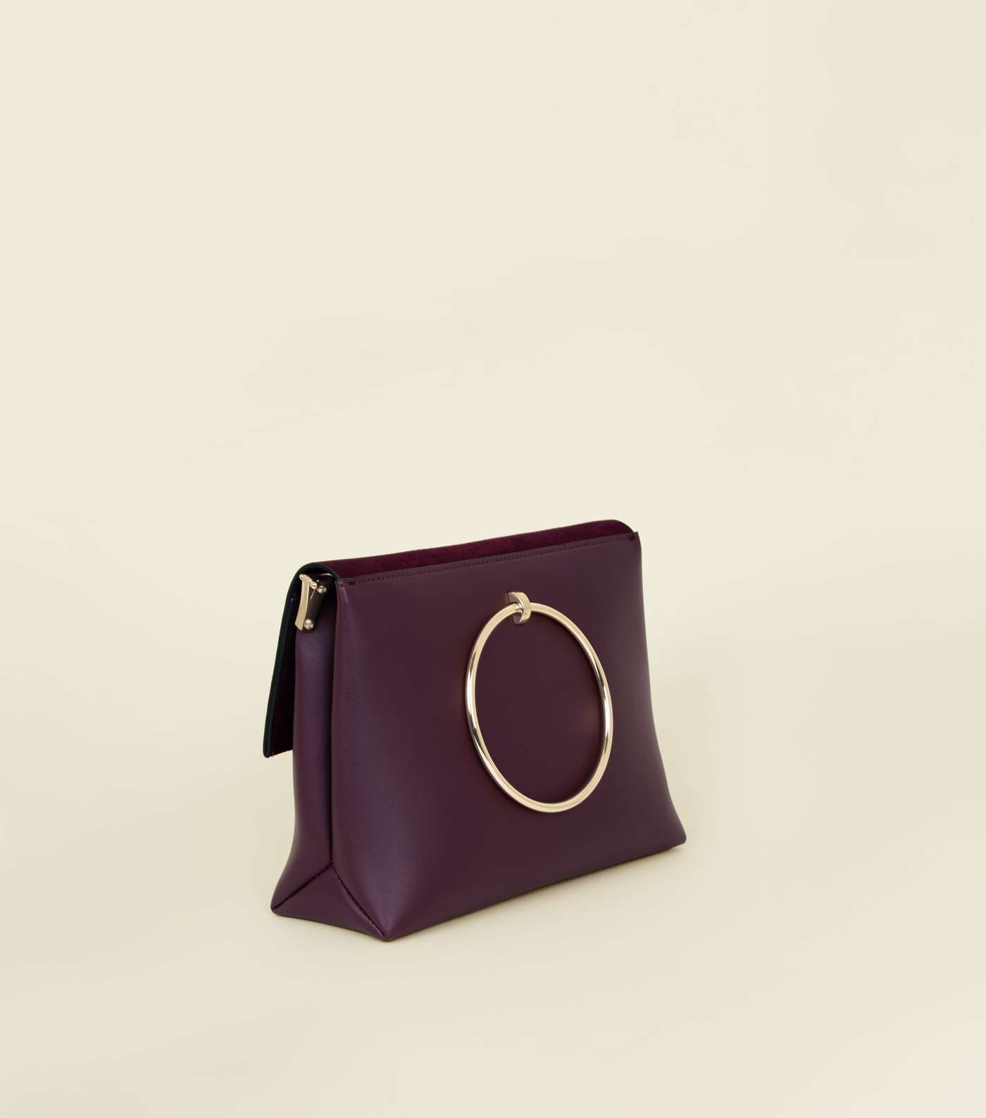 Burgundy Leather-Look Ring Handle Shoulder Bag Image 3