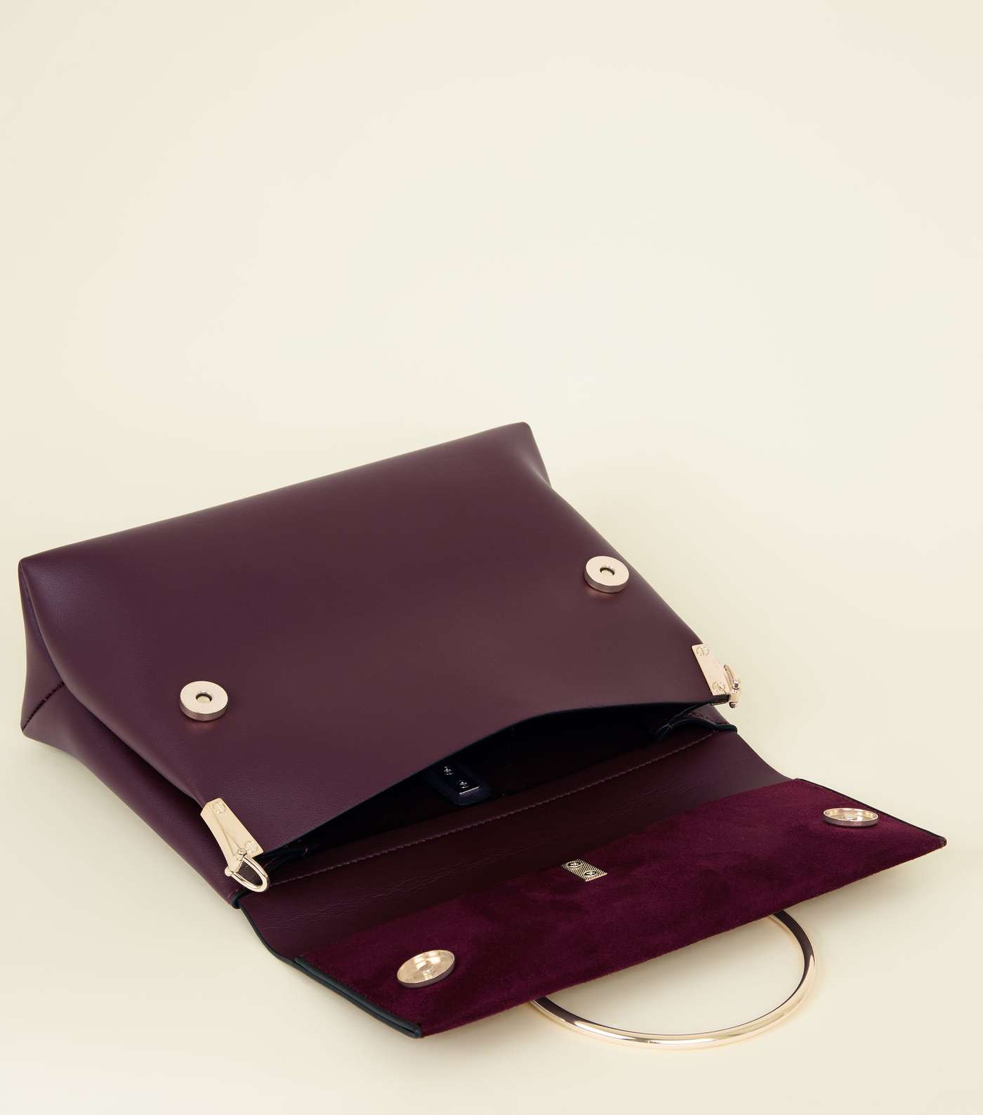 Burgundy Leather-Look Ring Handle Shoulder Bag Image 5