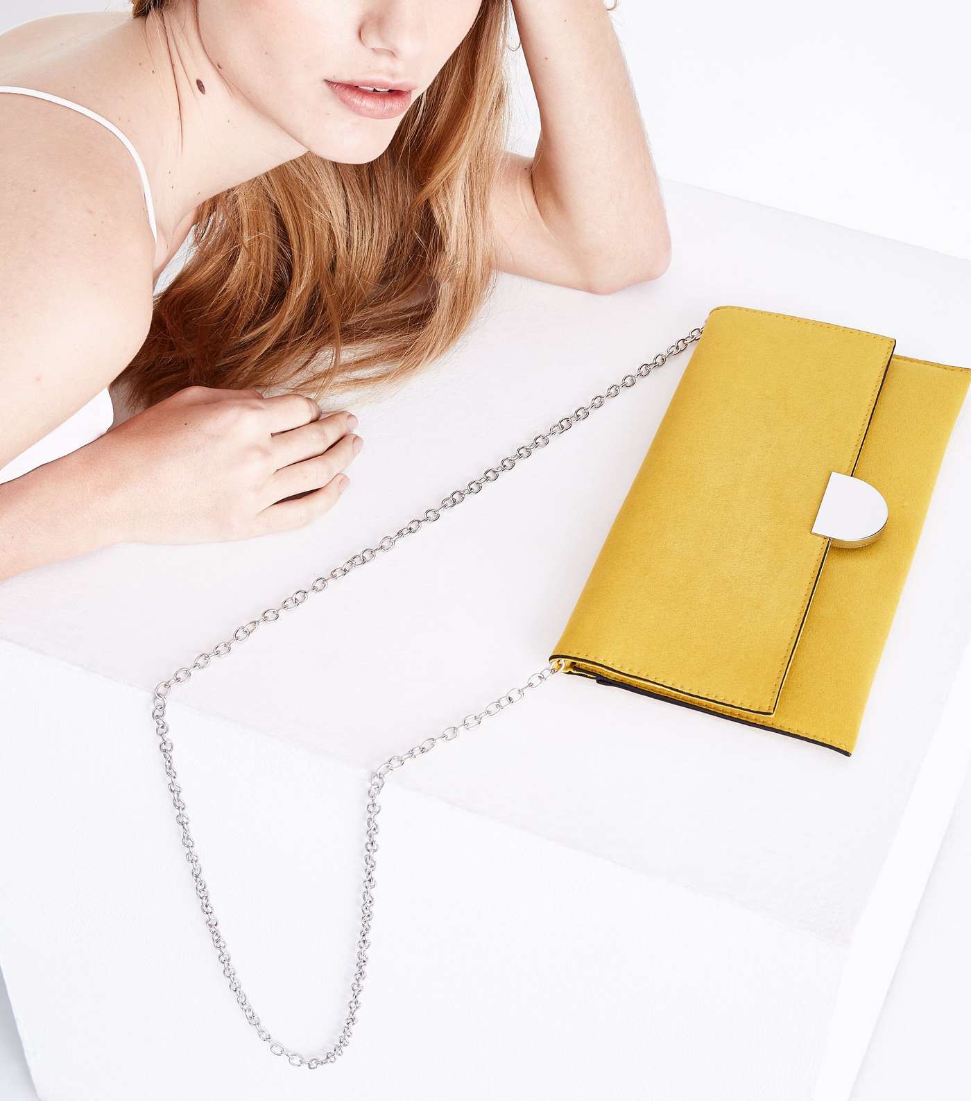 Yellow Suedette Panel Clutch Bag Image 6