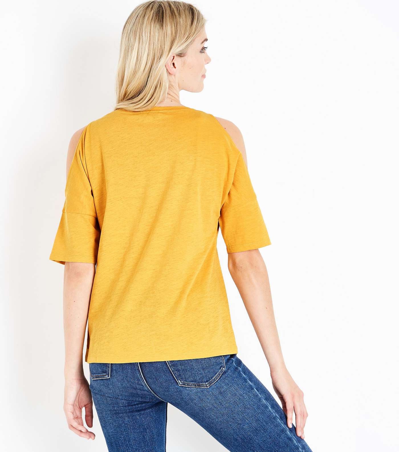 Yellow Organic Cotton V Neck Cold Shoulder T-Shirt  Image 3