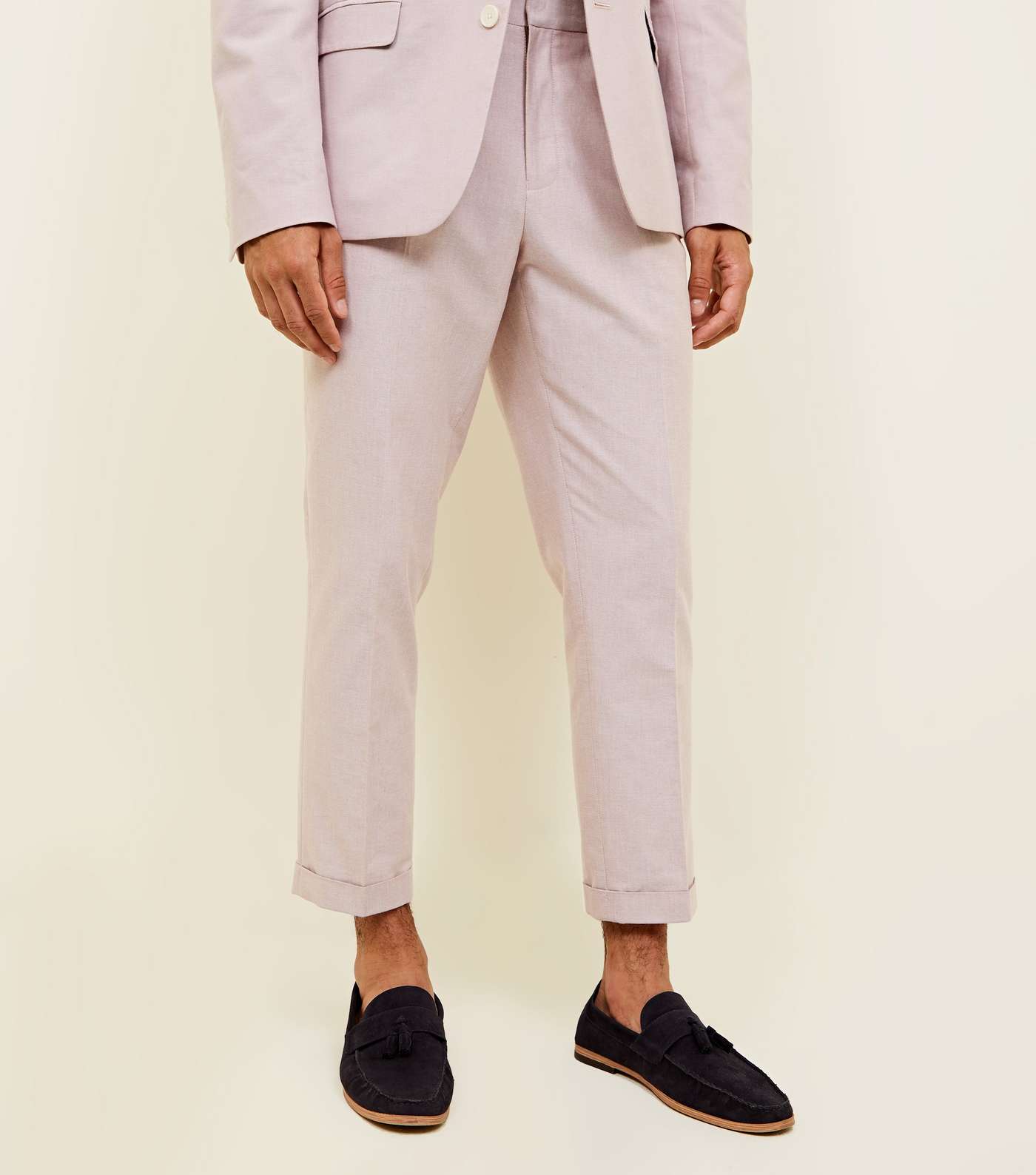 Pink Slim Cropped Oxford Suit Trousers