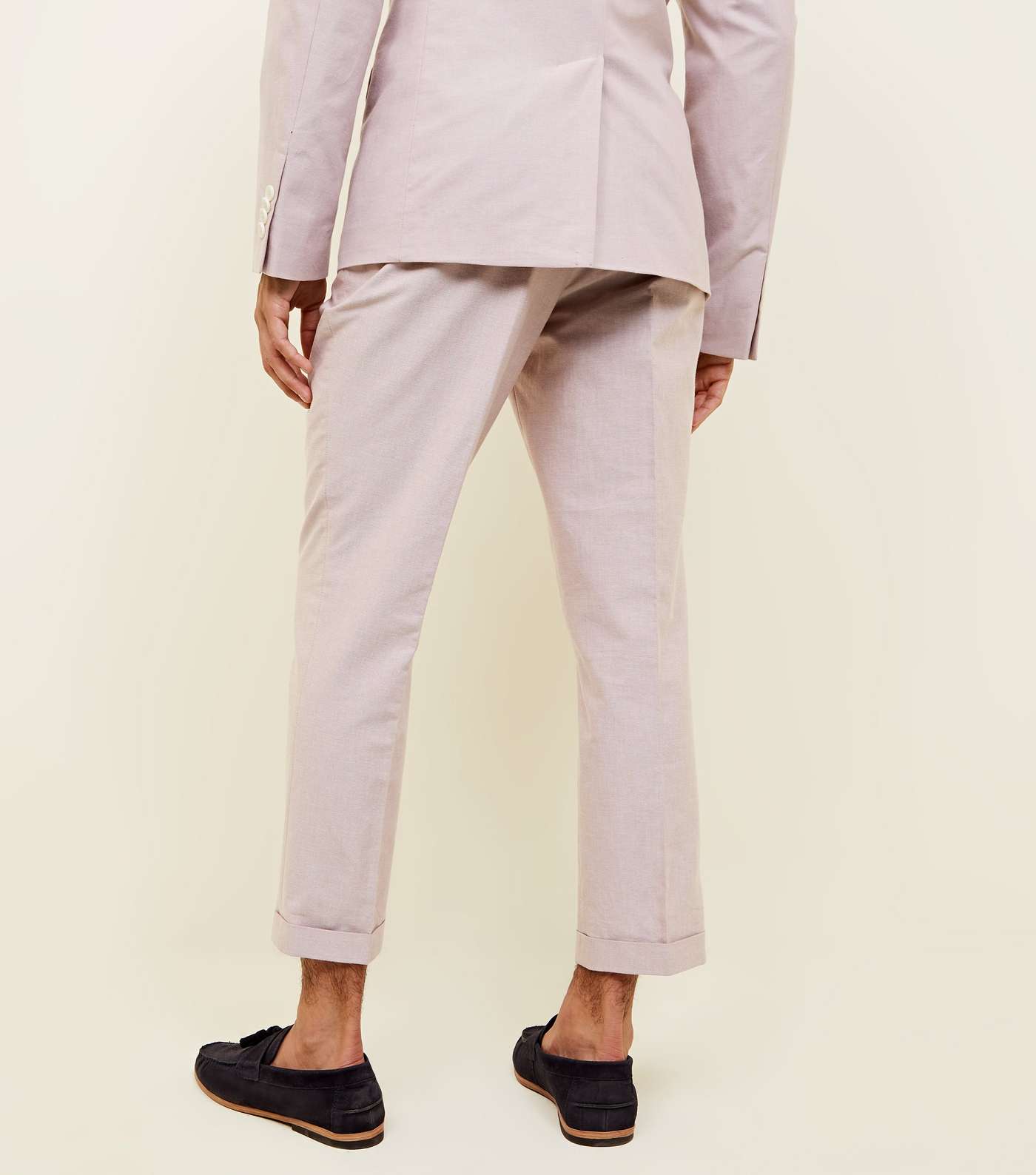 Pink Slim Cropped Oxford Suit Trousers Image 3