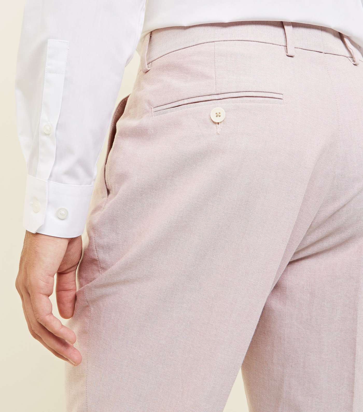 Pink Slim Cropped Oxford Suit Trousers Image 5