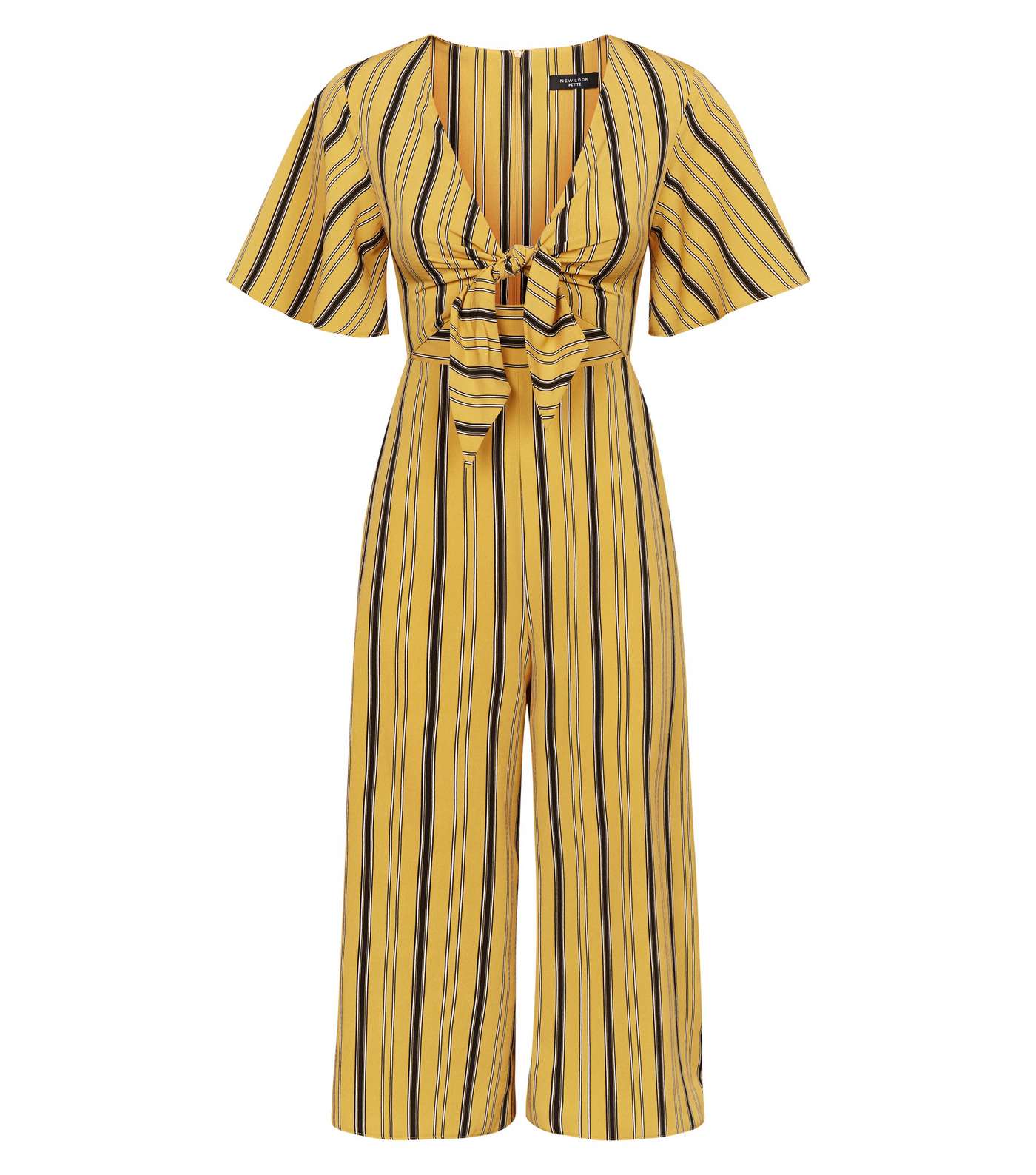 Petite Mustard Stripe Tie Front Jumpsuit Image 3