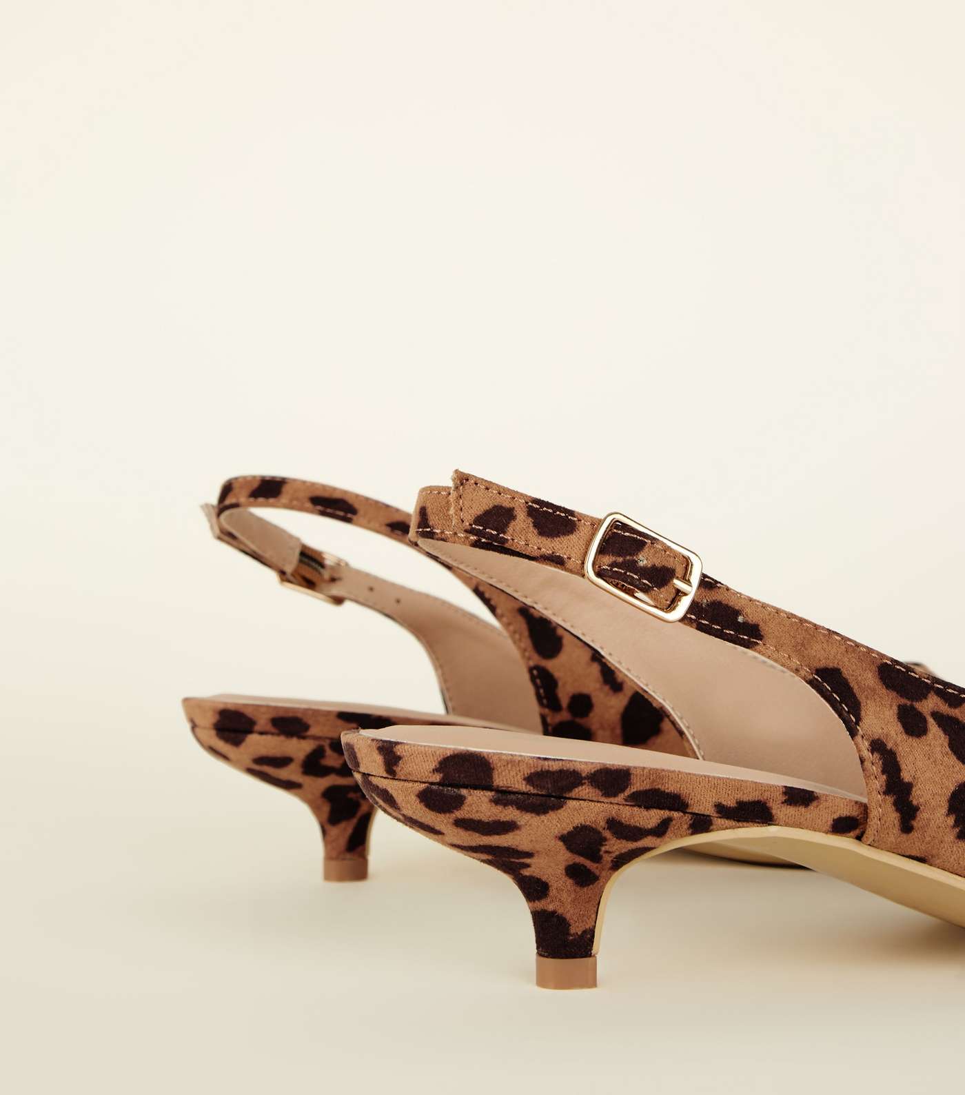 Wide Fit Stone Leopard Print Kitten Heel Slingbacks Image 3