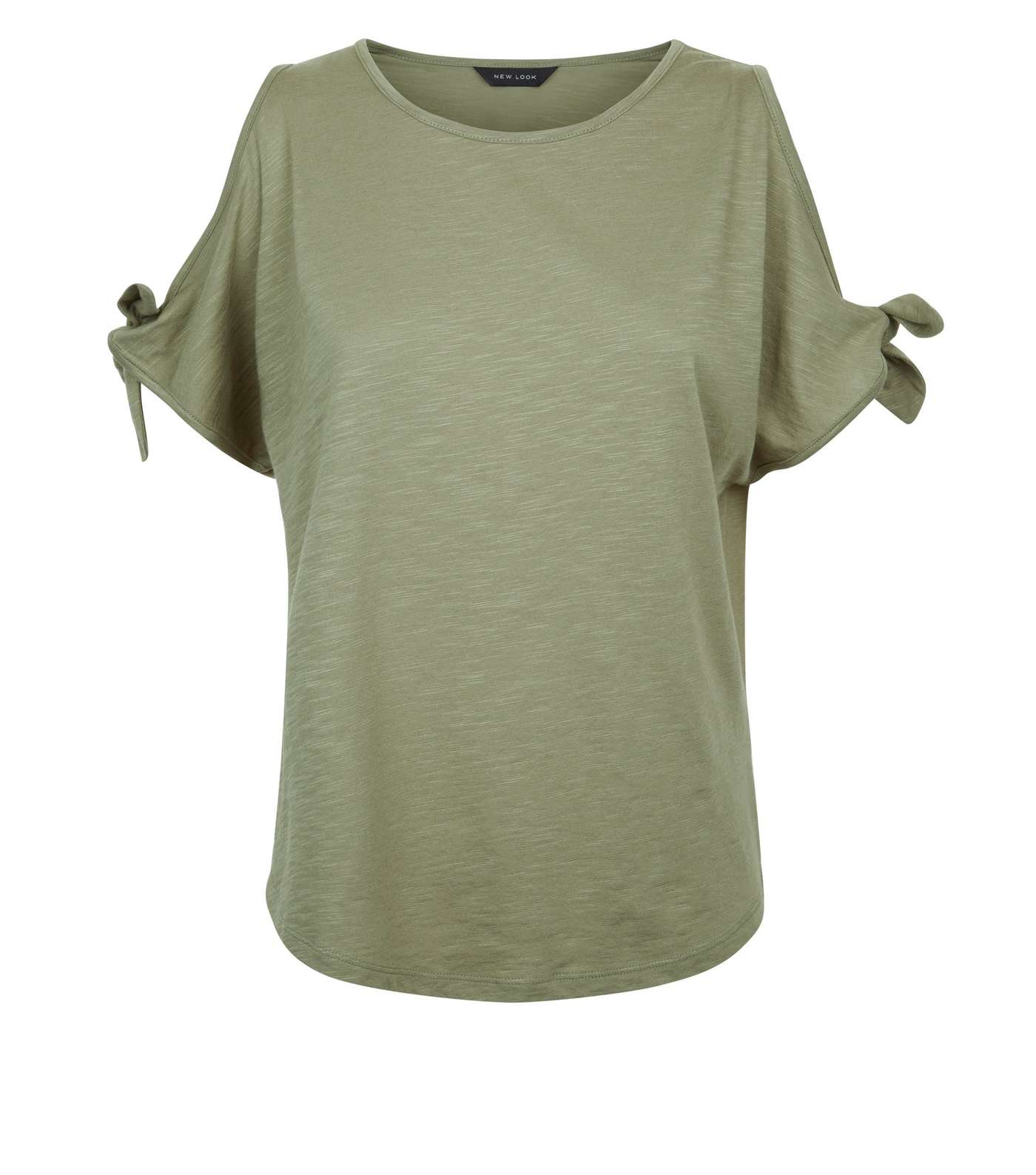 Olive Green Tie Cold Shoulder T-Shirt Image 4