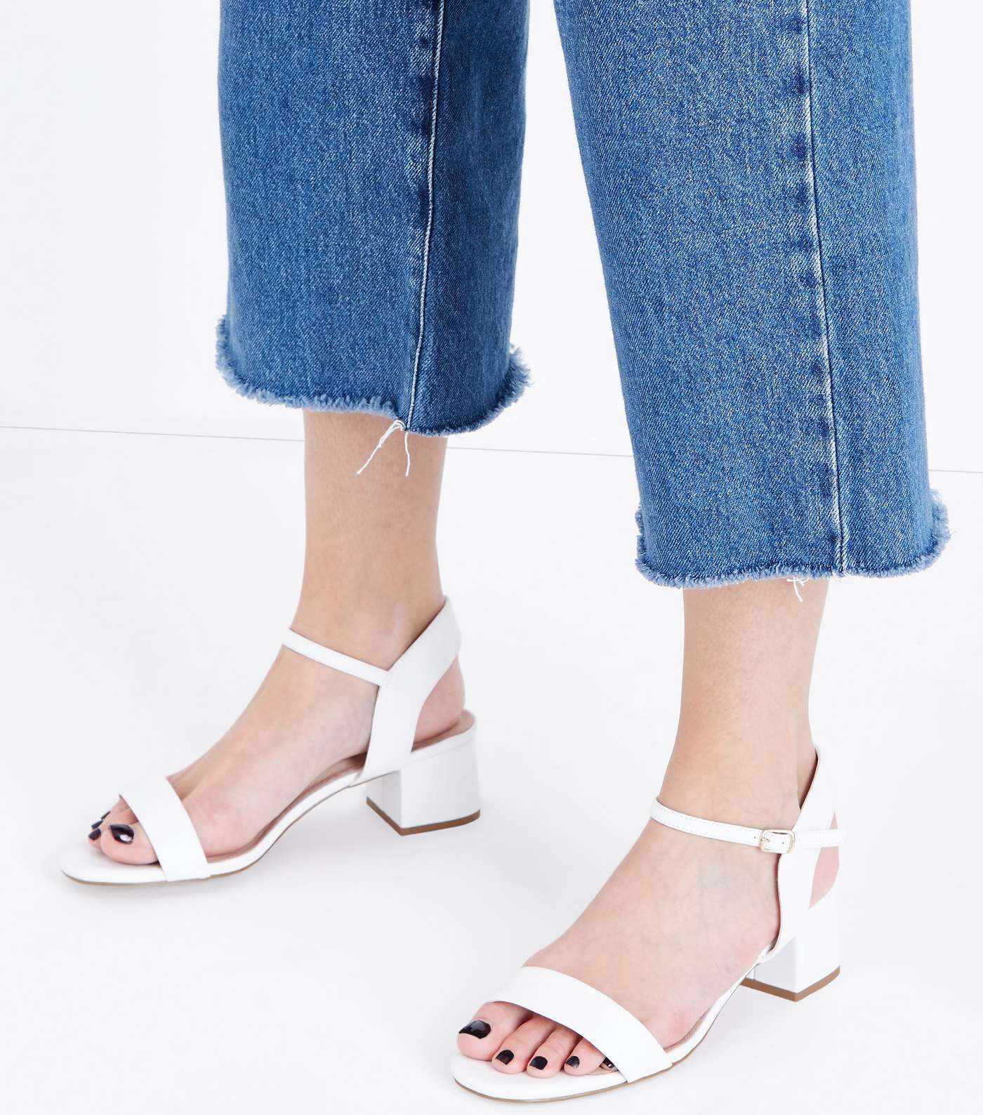 Wide Fit White Comfort Flex Block Heel Sandals Image 2