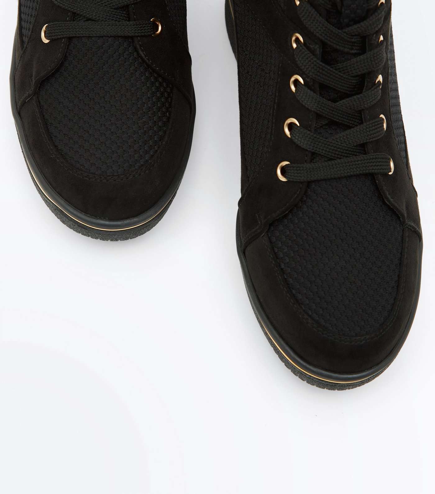 Black Mesh Panel High Top Wedge Trainers Image 3