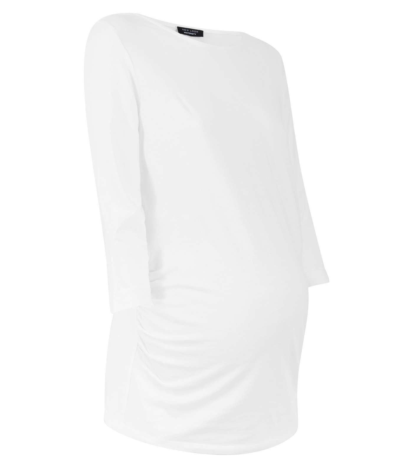 Maternity White Ruched 3/4 Sleeve T-Shirt Image 4