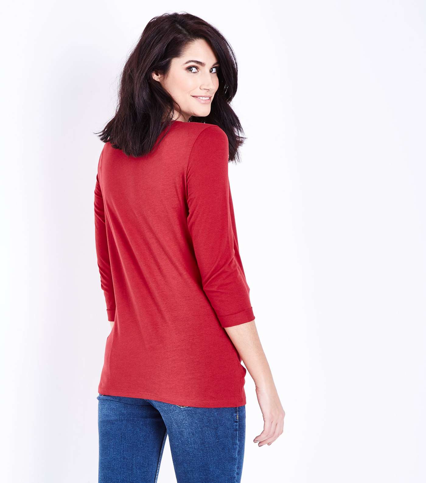 Maternity Dark Red Ruched 3/4 Sleeve T-Shirt Image 3