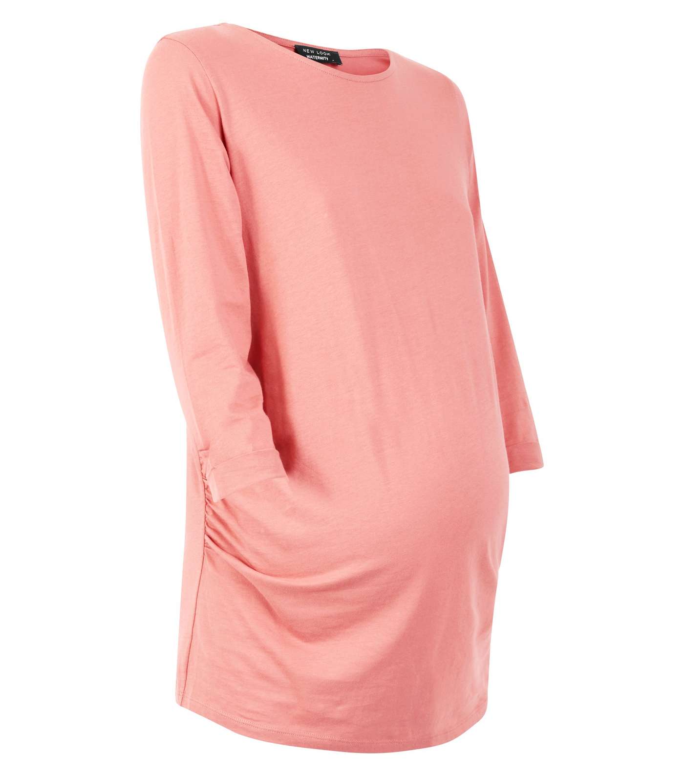 Maternity Deep Pink Ruched 3/4 Sleeve T-Shirt Image 4