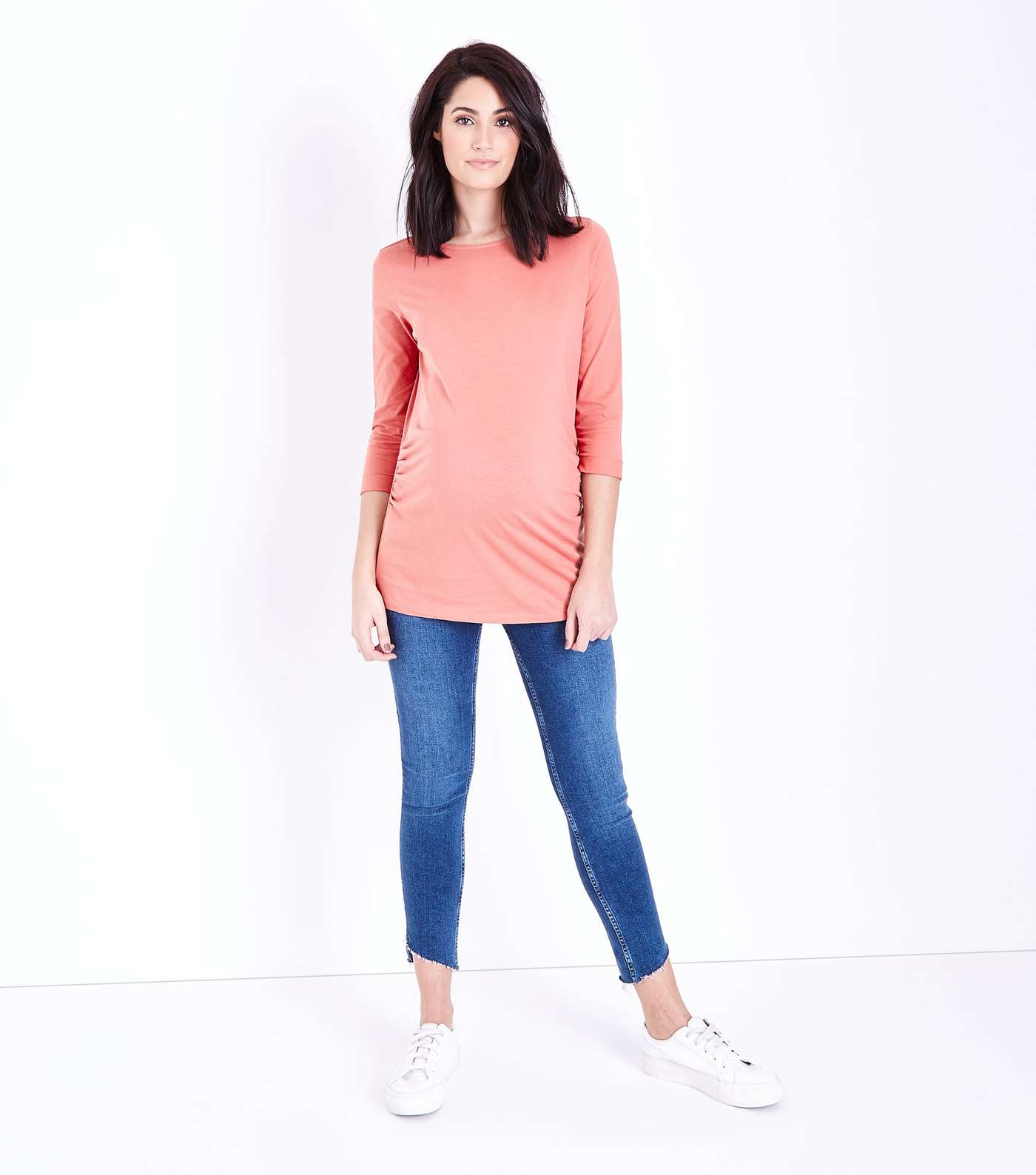 Maternity Deep Pink Ruched 3/4 Sleeve T-Shirt Image 2