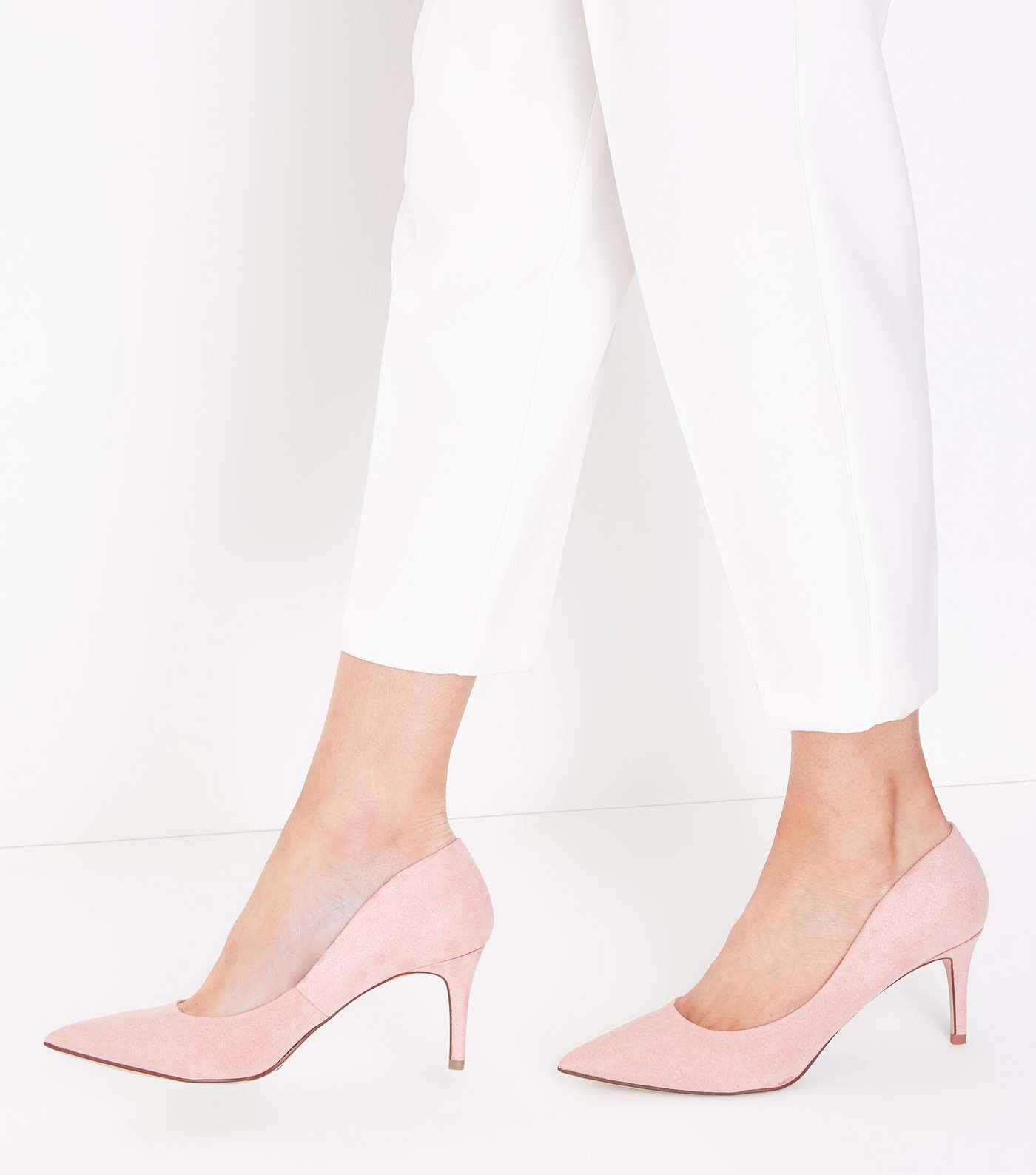 Nude Suedette Mid Heel Court Shoes Image 2