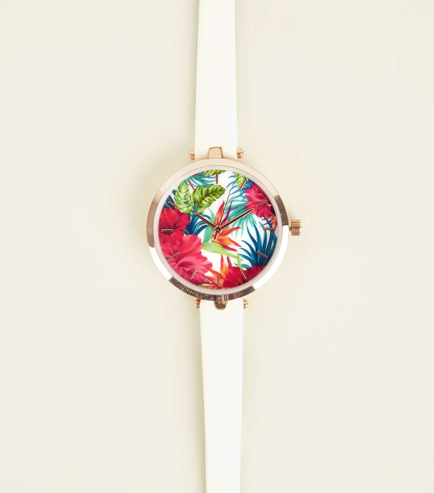 White Tropical Print Dial Watch
