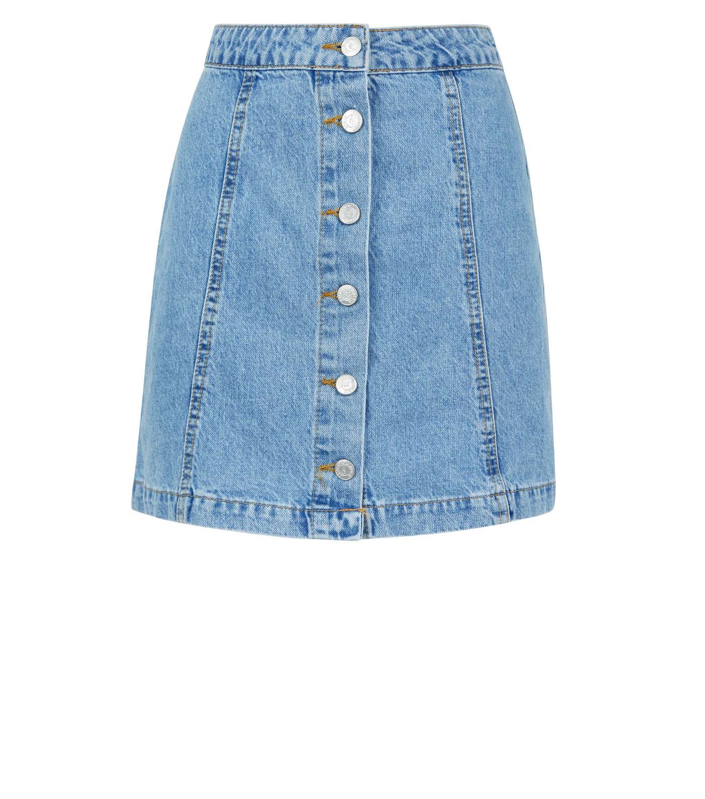 Girls Pale Blue Button Front Denim Skirt Image 4