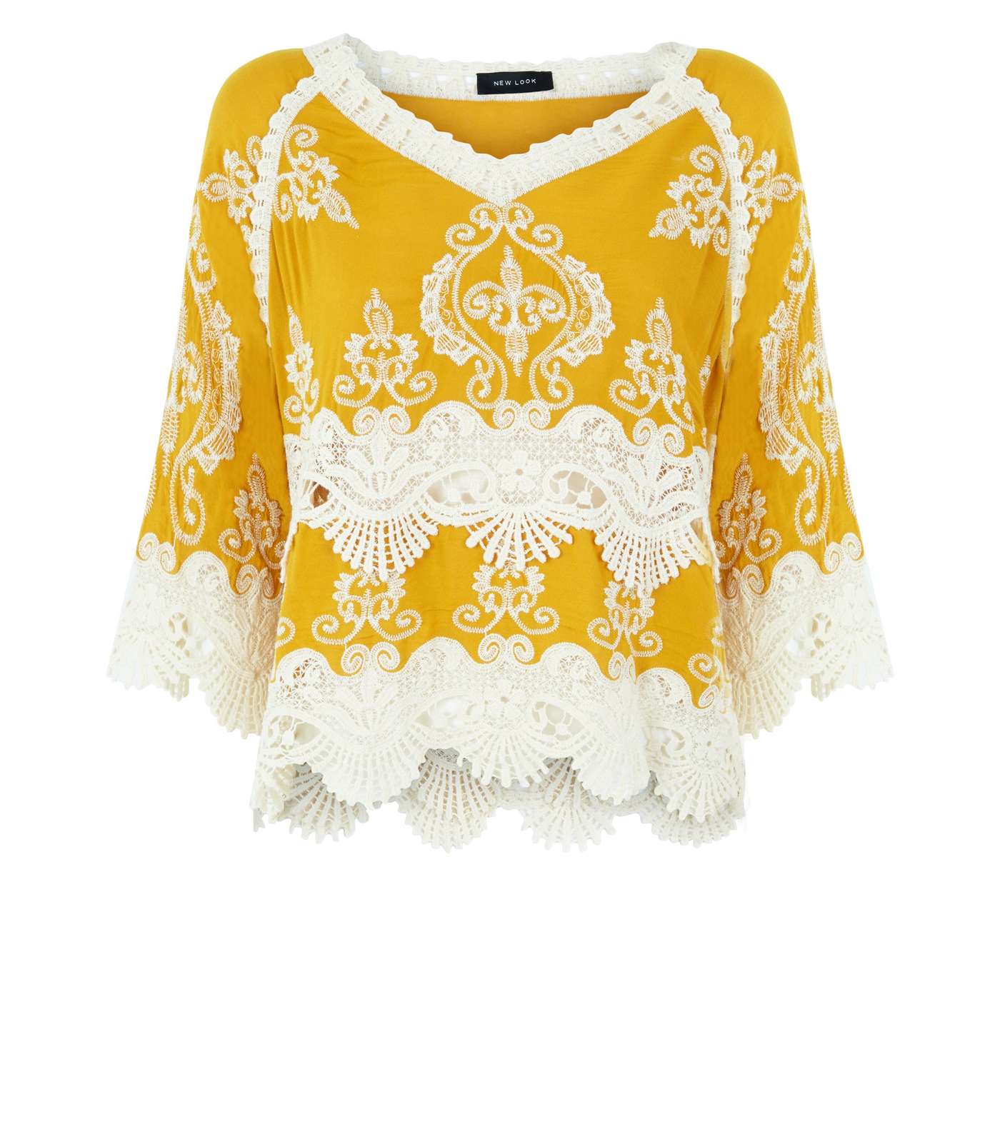 Yellow Crochet 3/4 Sleeve Top Image 4