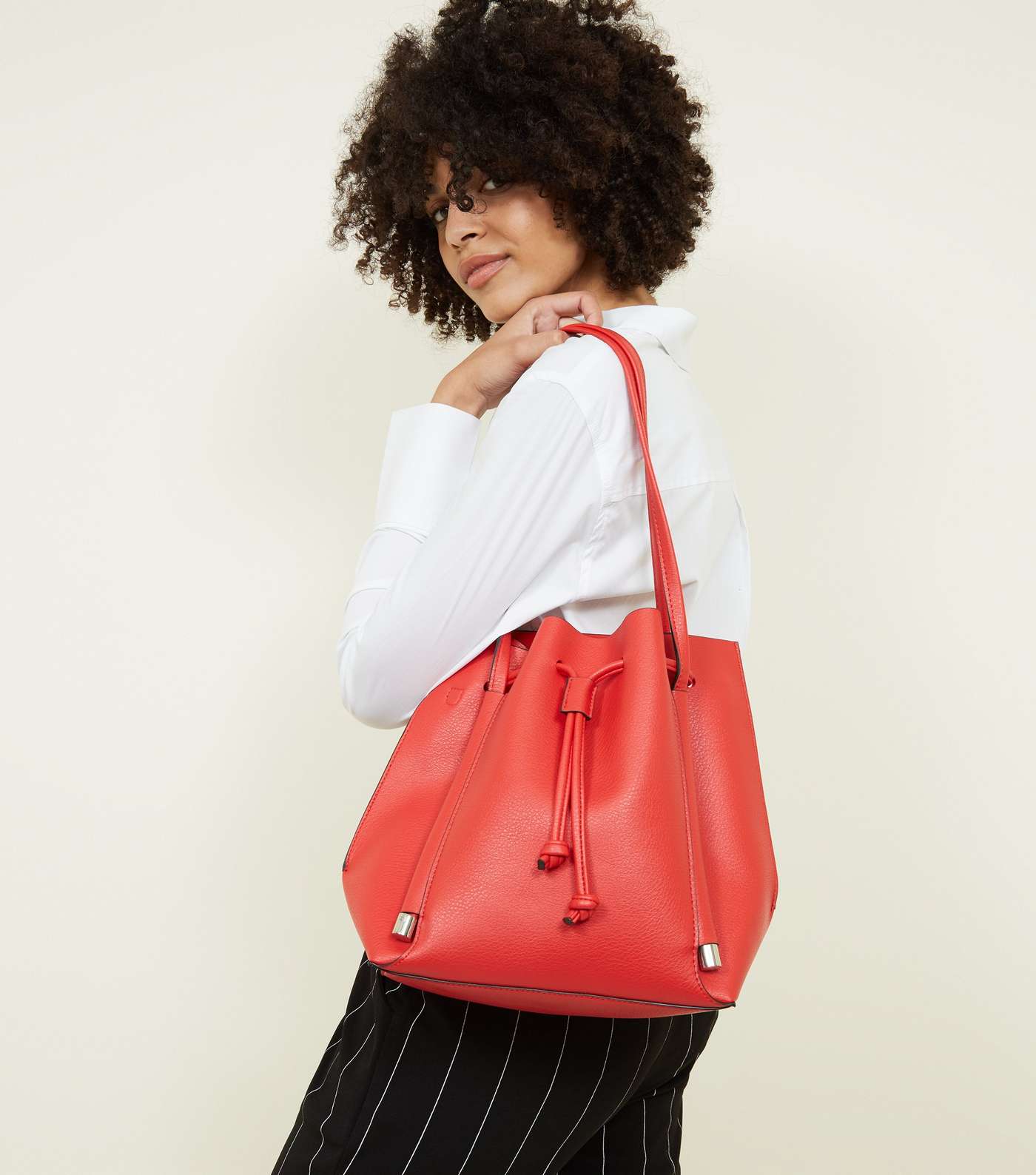 Red Slouch Drawstring Shopper Tote Bag Image 2