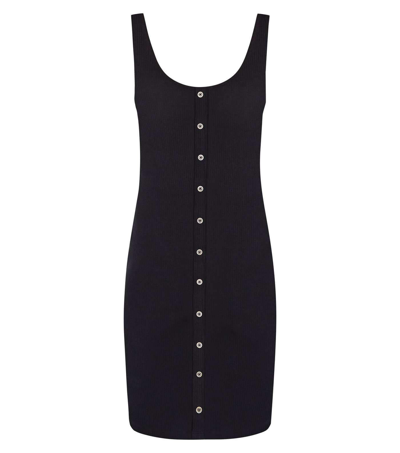Black Ribbed Button Front Bodycon Dress Image 4