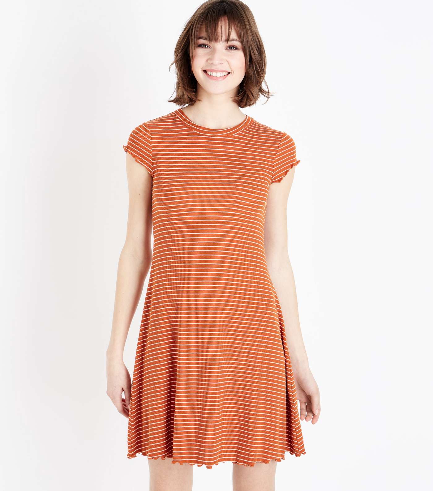Orange Stripe Frill Hem Swing Dress