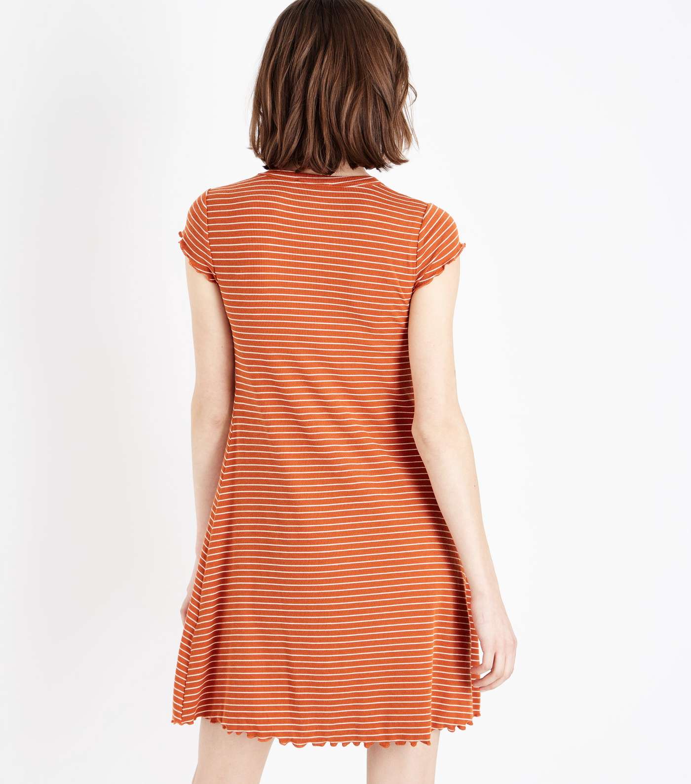Orange Stripe Frill Hem Swing Dress Image 3