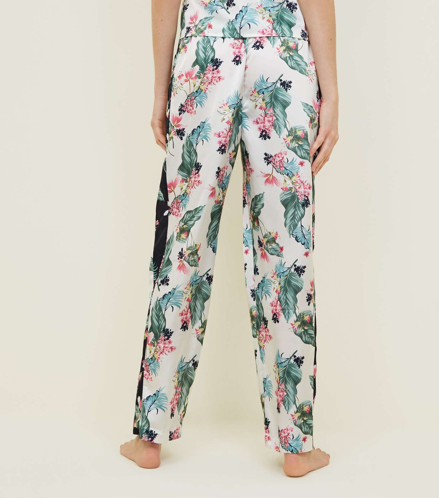Soraya Off White Floral Leaf Print Satin Pyjama Trousers Image 3