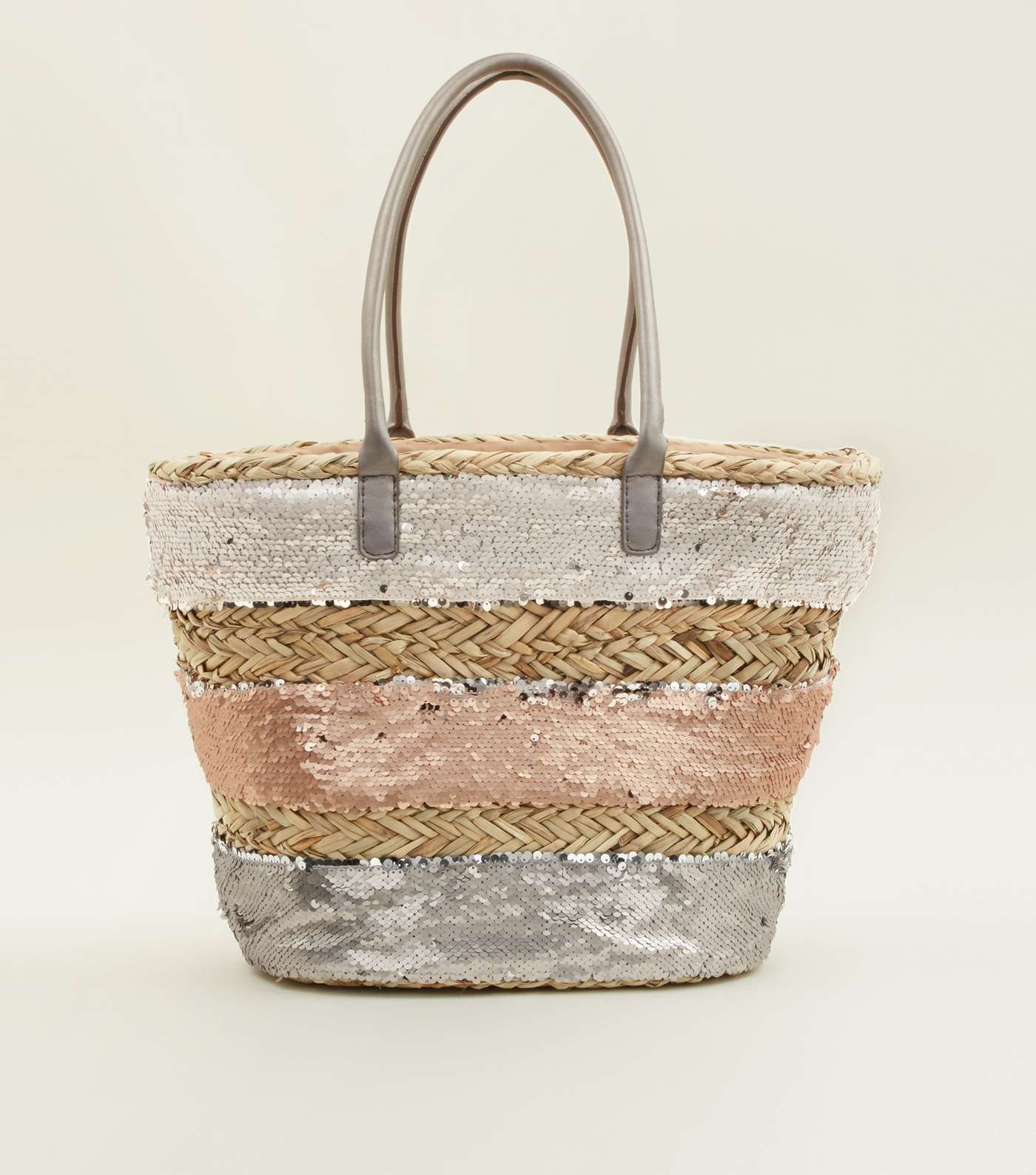 Stone Sequin Panel Basket Bag 