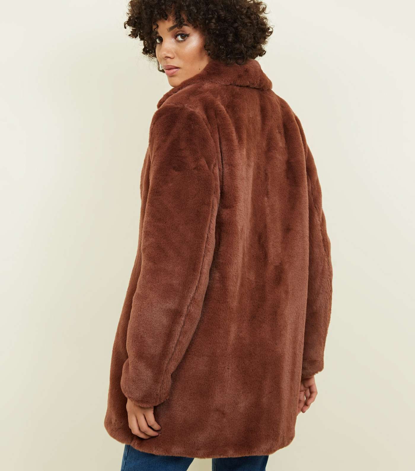 Rust Faux Fur Longline Coat Image 3